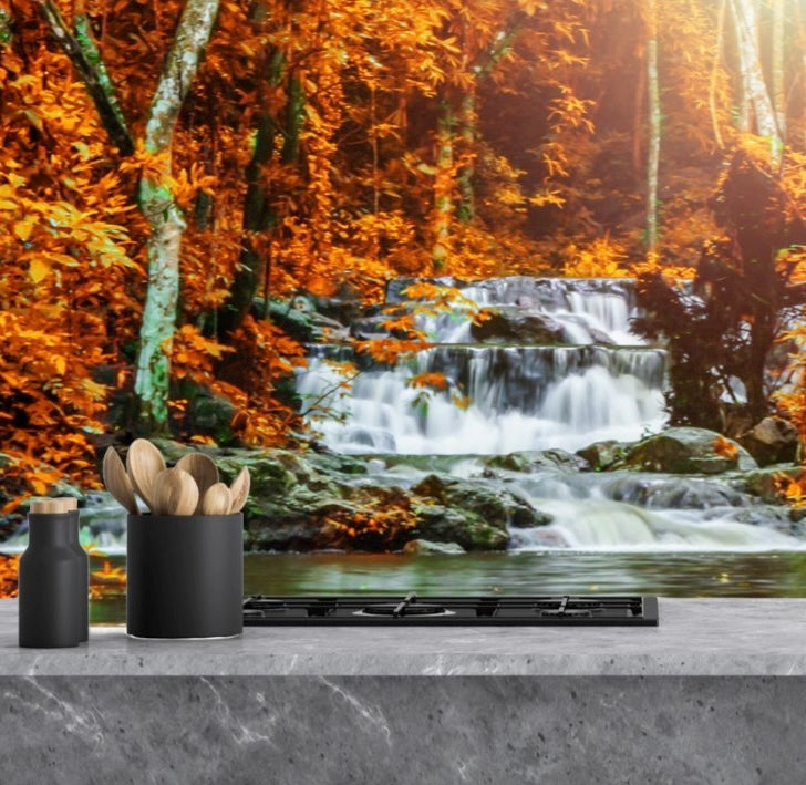 Printed glass kitchen splashback