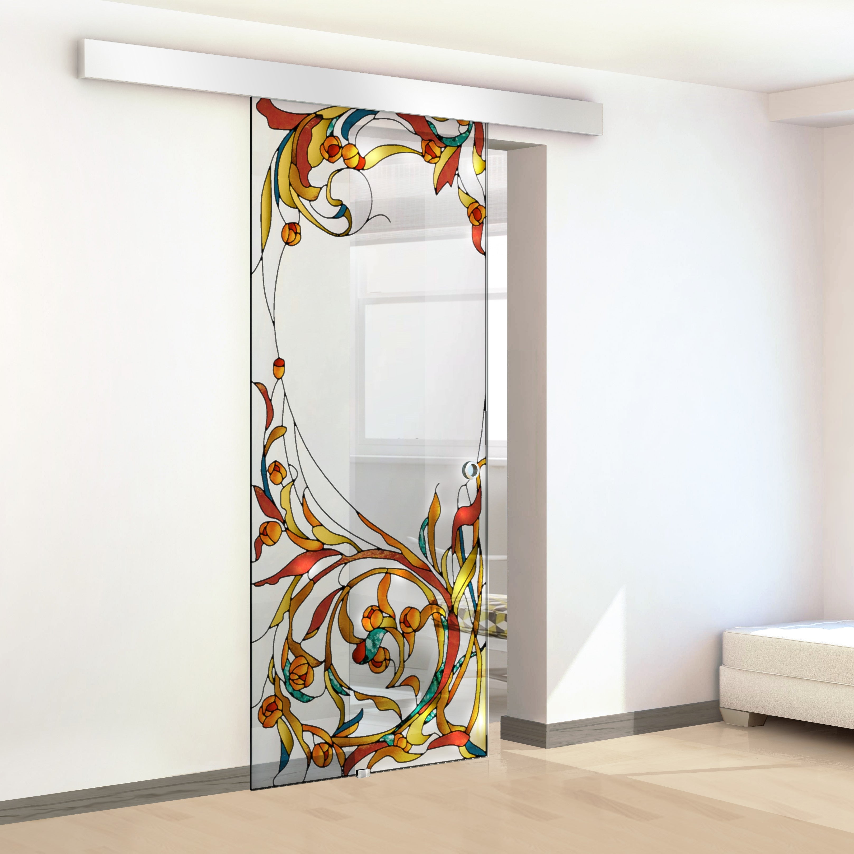 Stained glass door, Sliding glass door #Clear