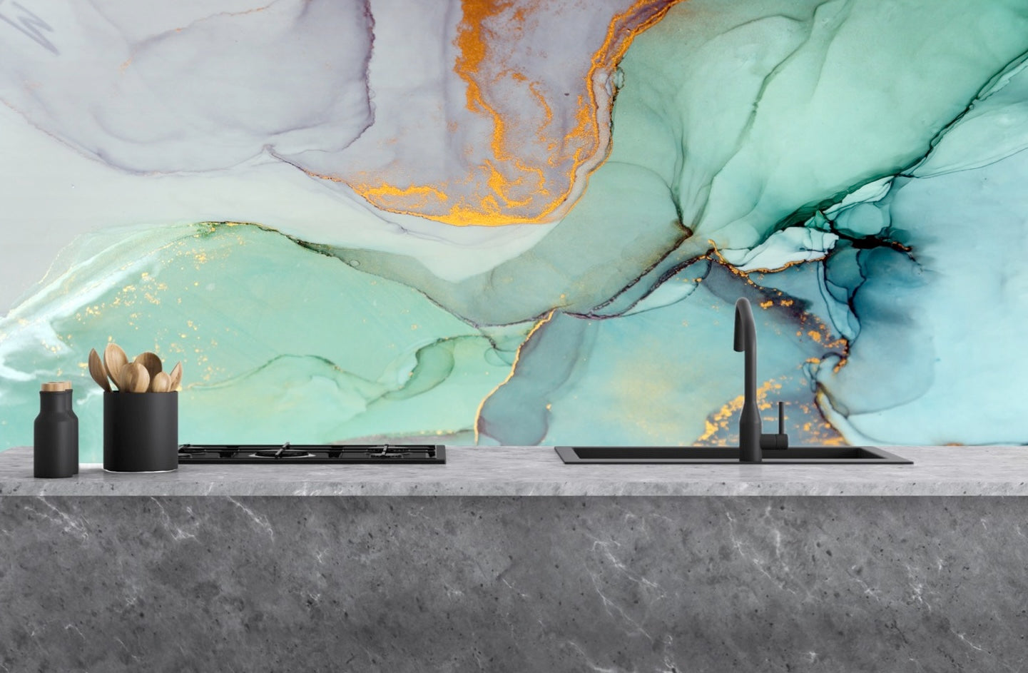 Painted glass kitchen splashback #1404