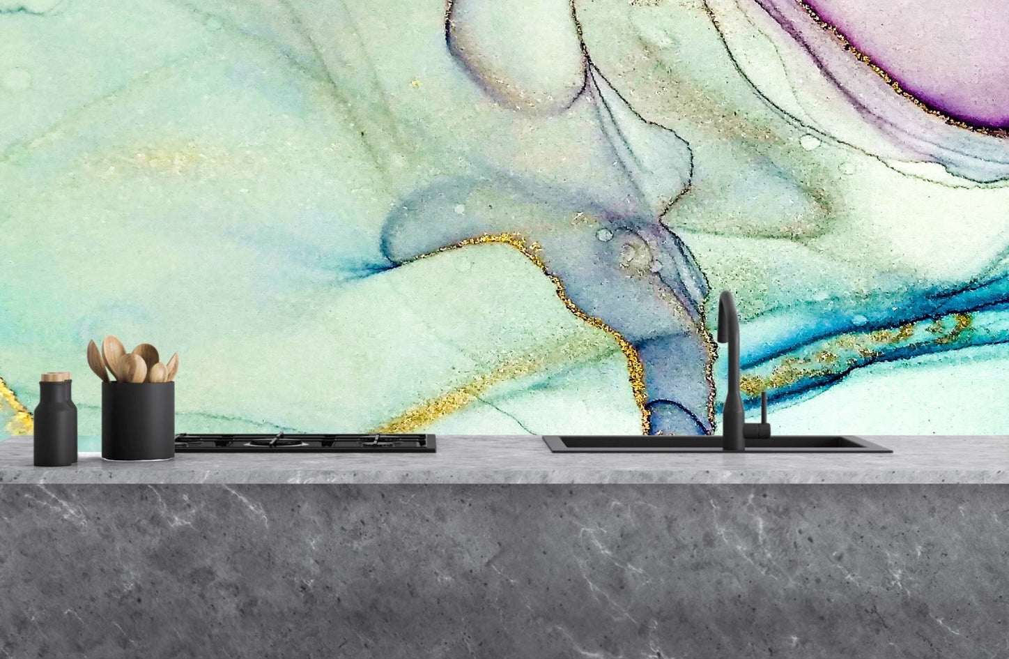 Painted glass kitchen splashback #1405