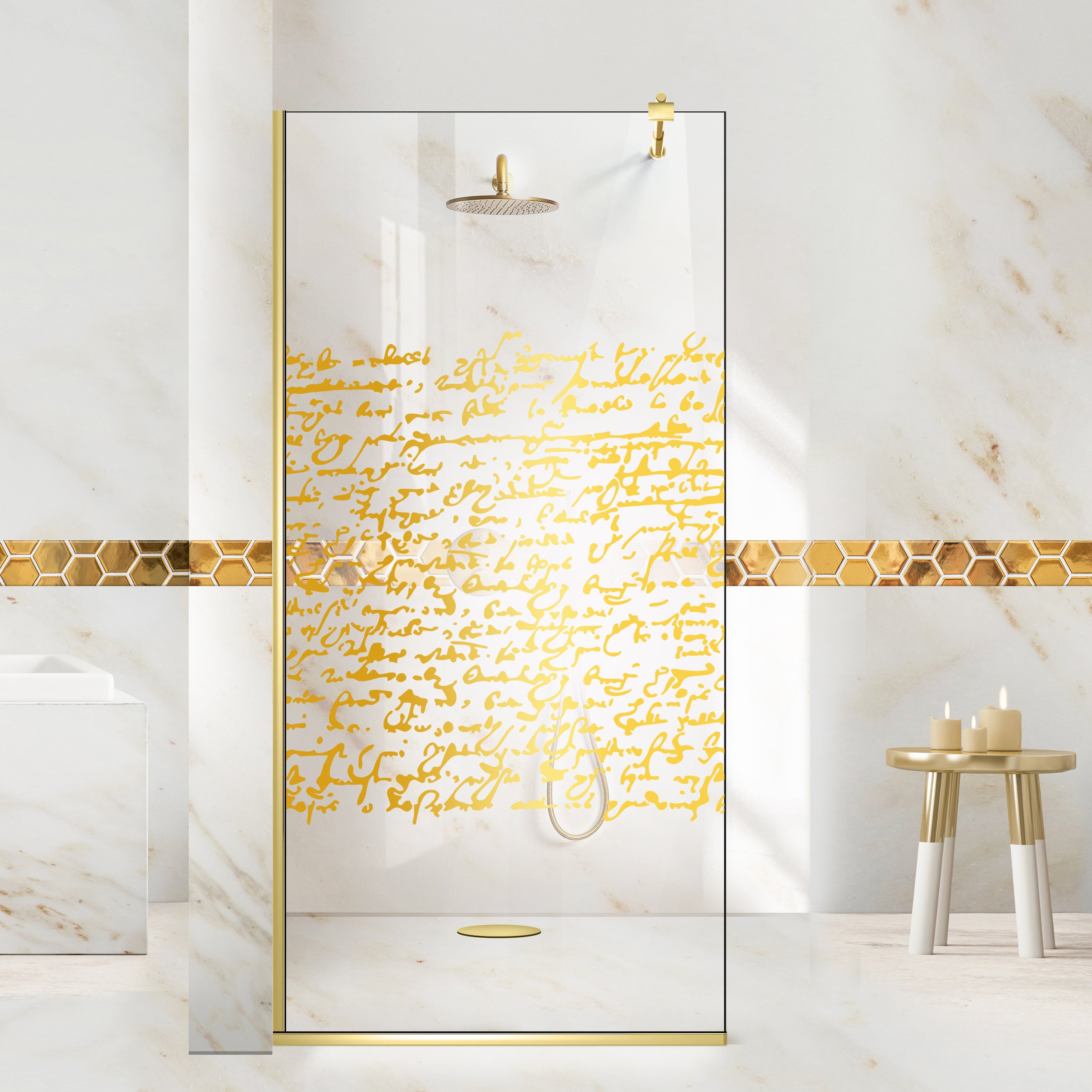Shower Screens Walk-in, Shower Wall Gold, #Clear #Water-Clear