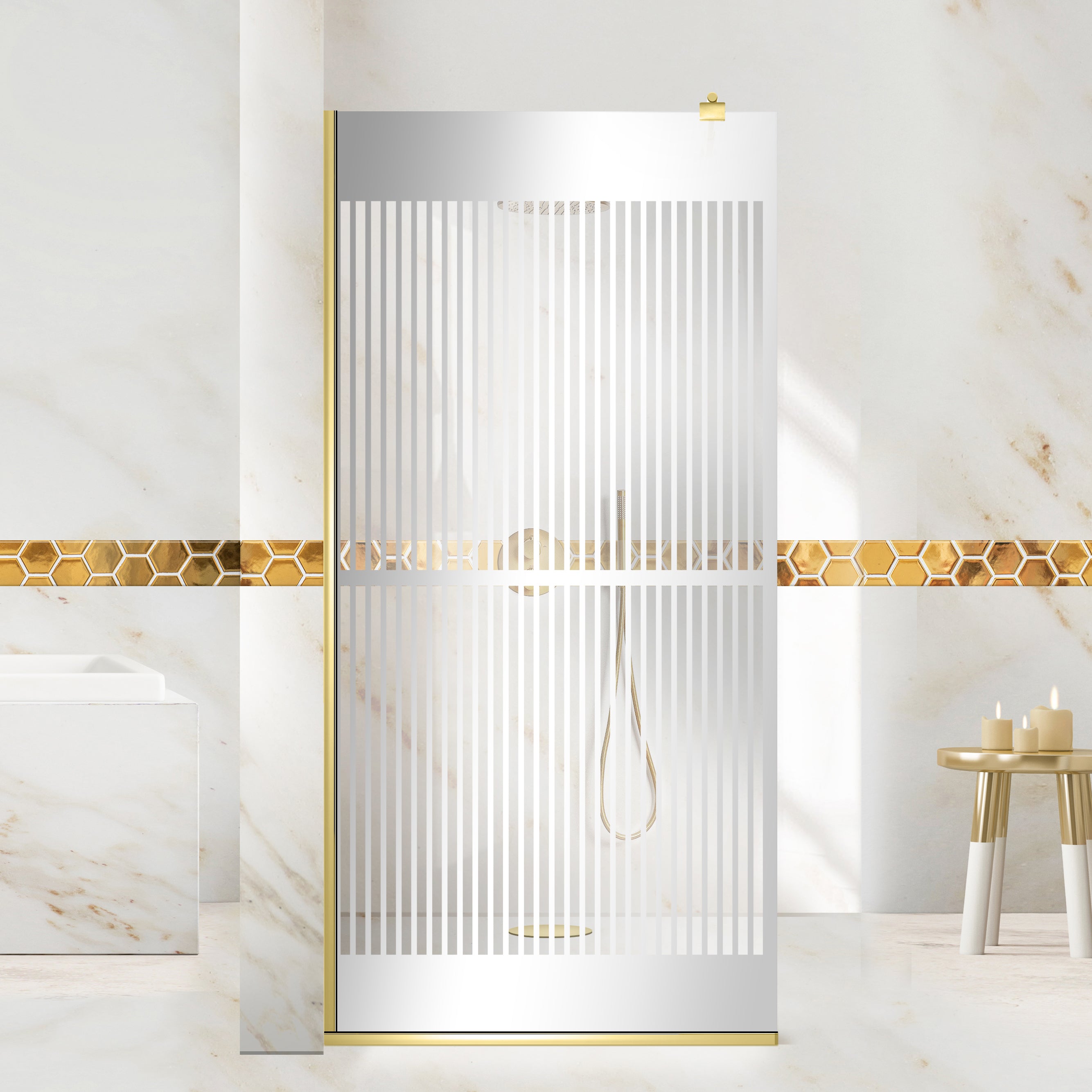 Shower Screens Walk-in, Shower Wall Gold, #Clear #Water-Clear