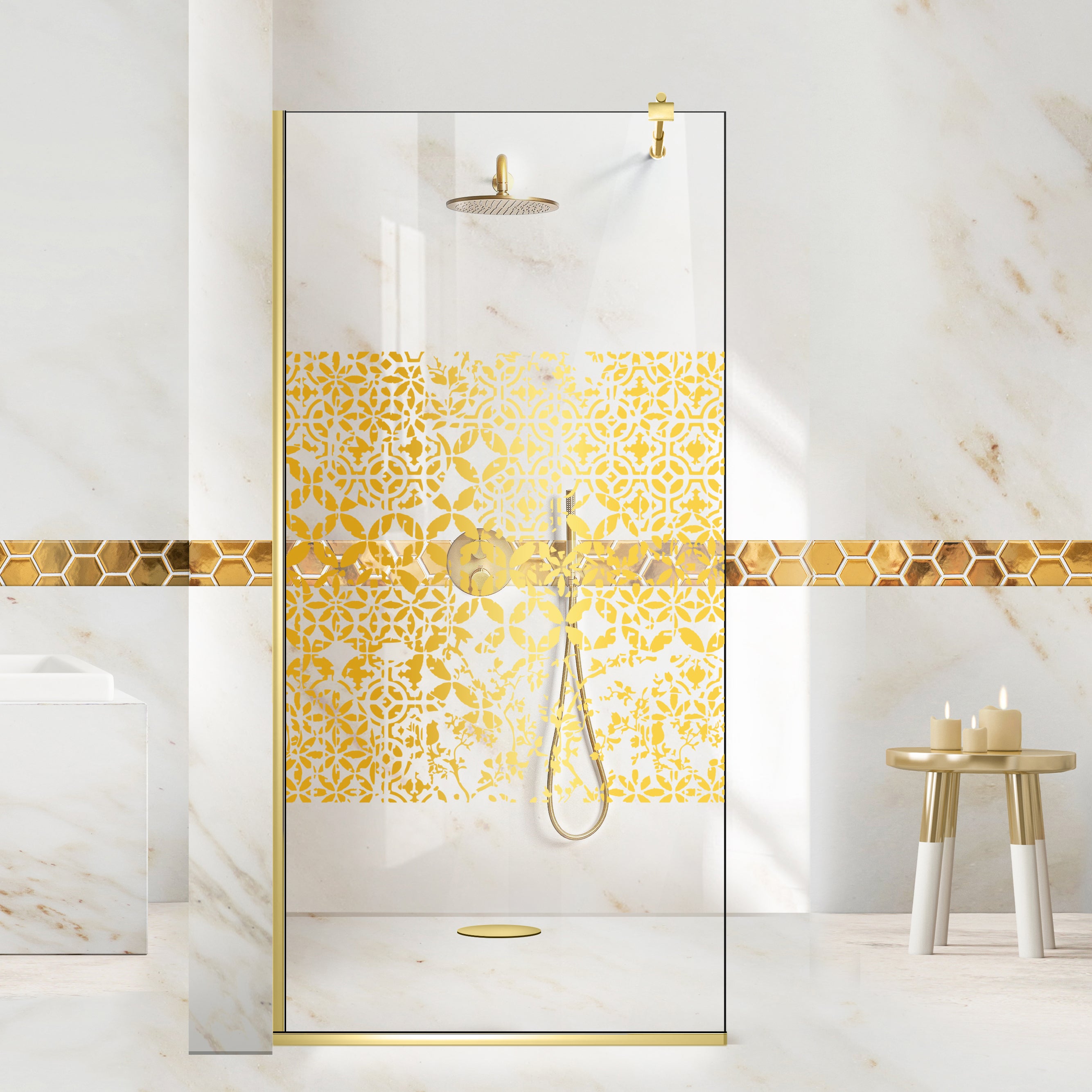 Shower Screens Walk-in, Shower Wall Gold, #Clear #Water-Clear