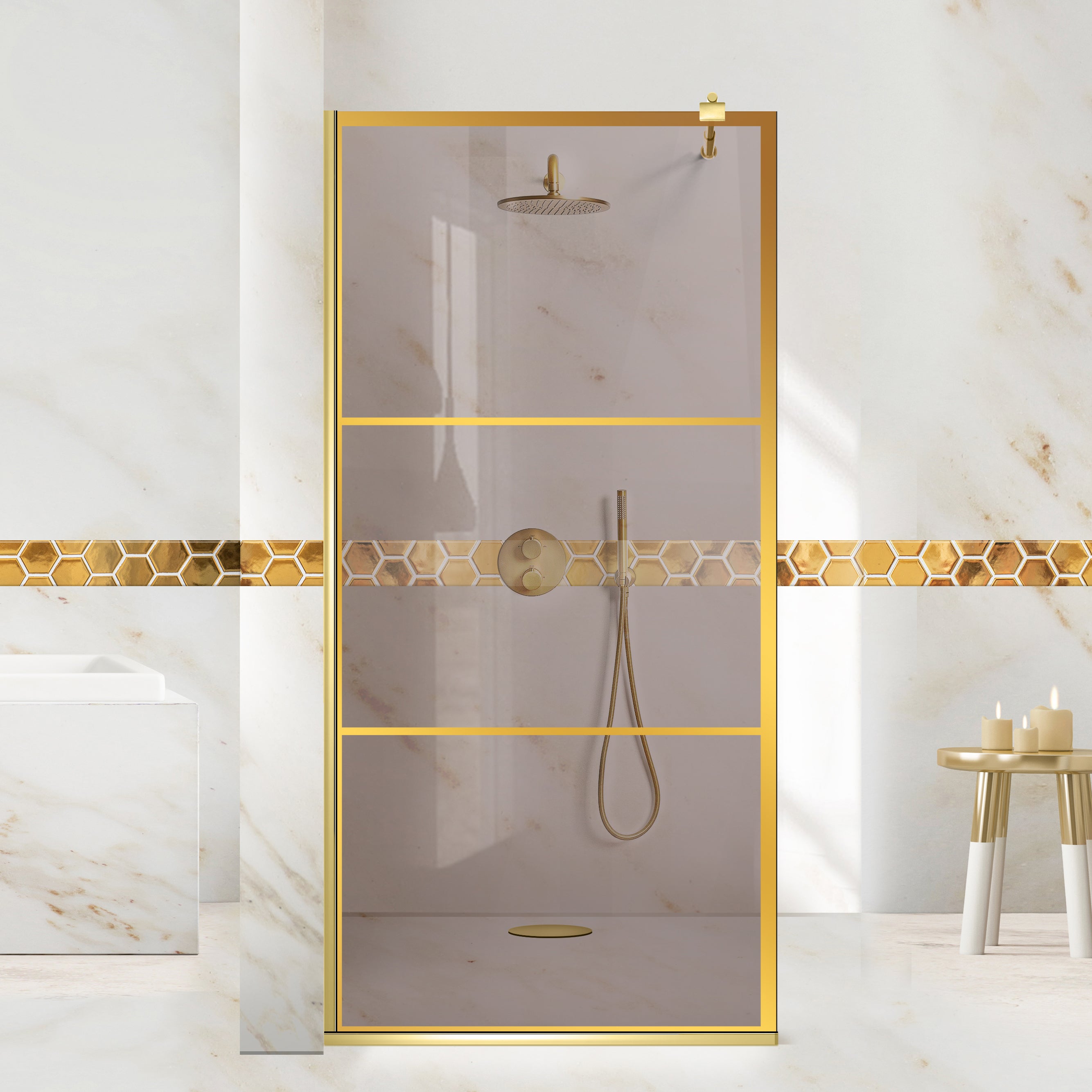 Shower Screens Walk-in, Shower Wall Gold, #Bronze #Bronze