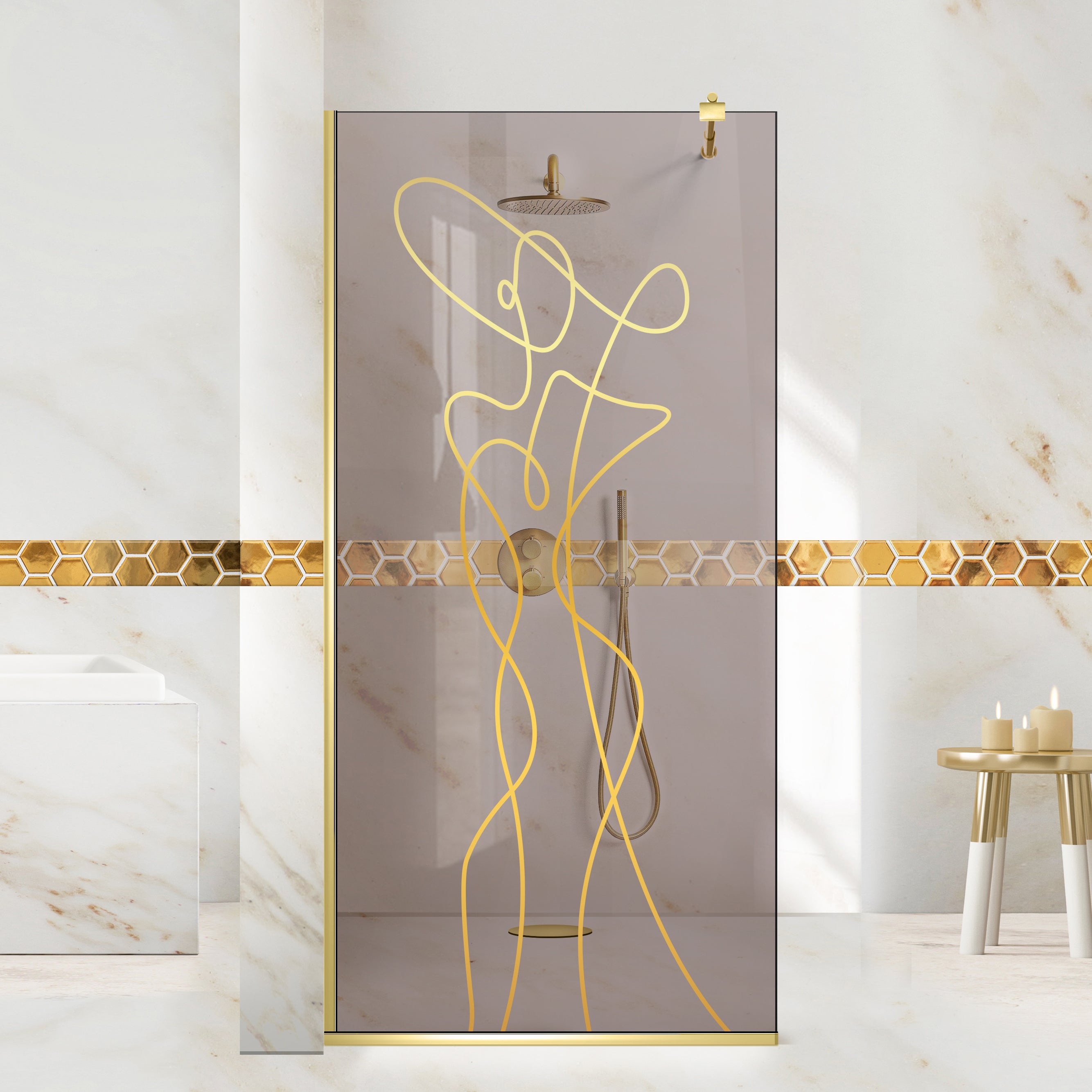 Shower Screens Walk-in, Shower Wall Gold, #Bronze #Bronze