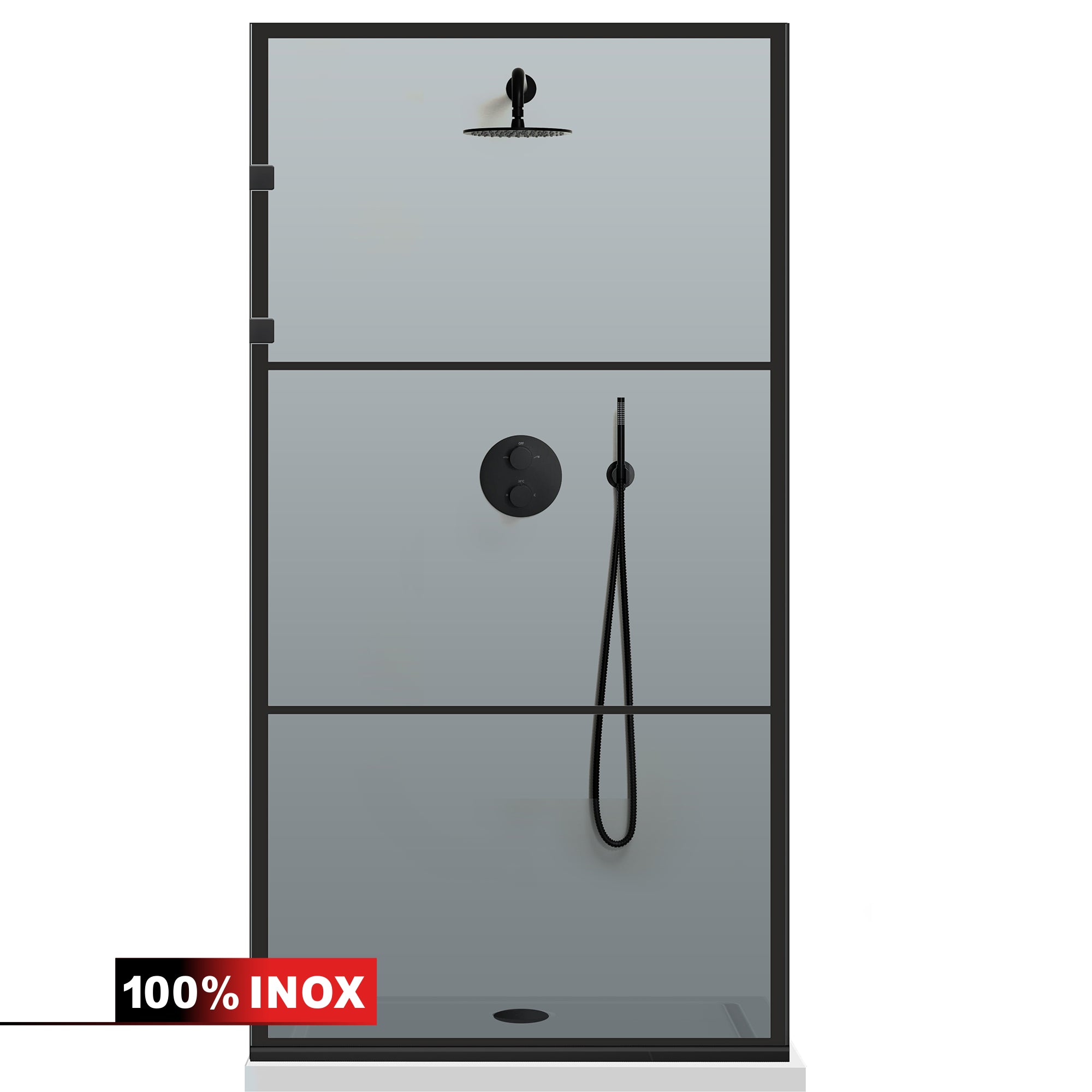 Shower Screens Walk-in, Stainless steel shower wall, matte black #Grey