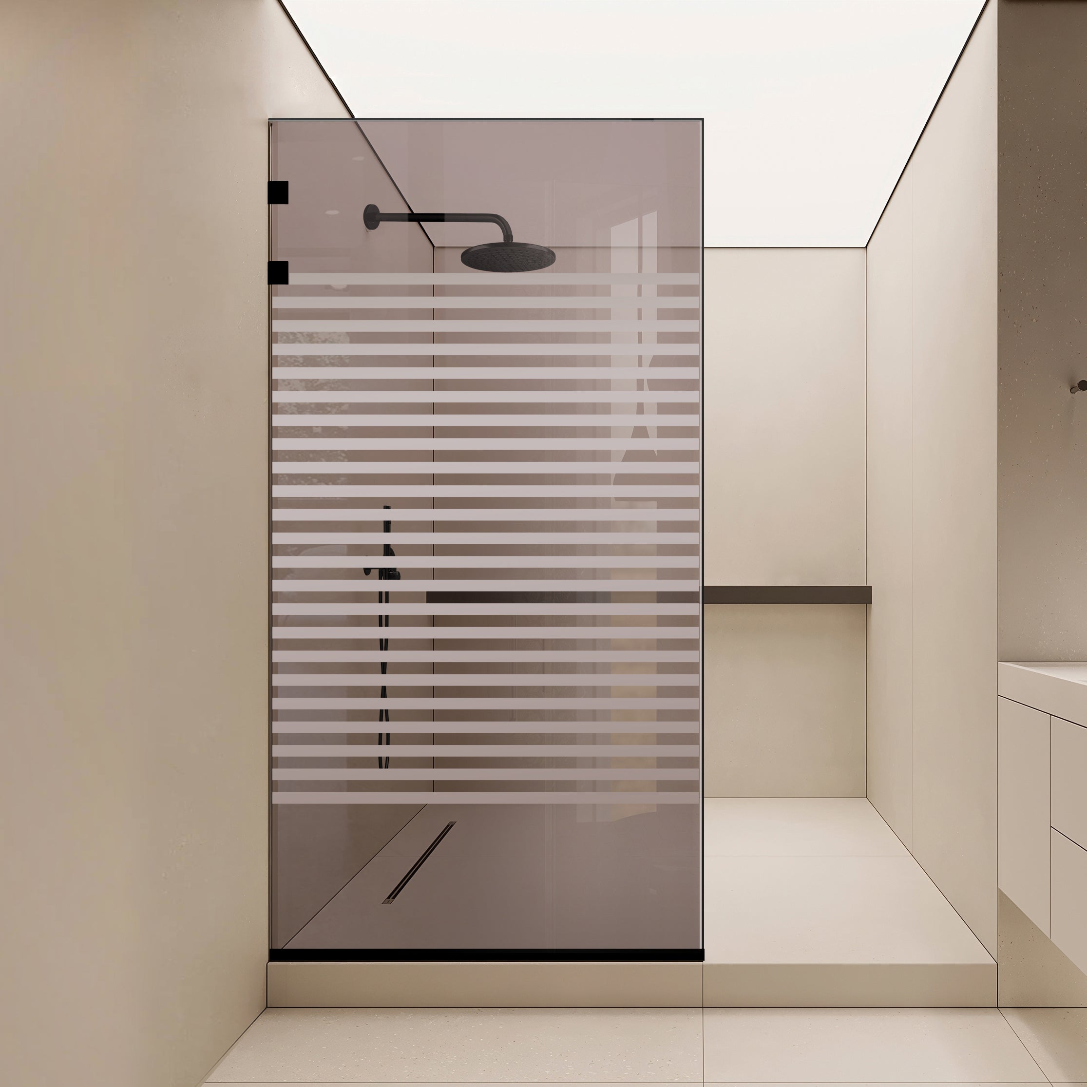 Shower Screens Walk-in, Stainless steel shower wall, matte black #Bronze