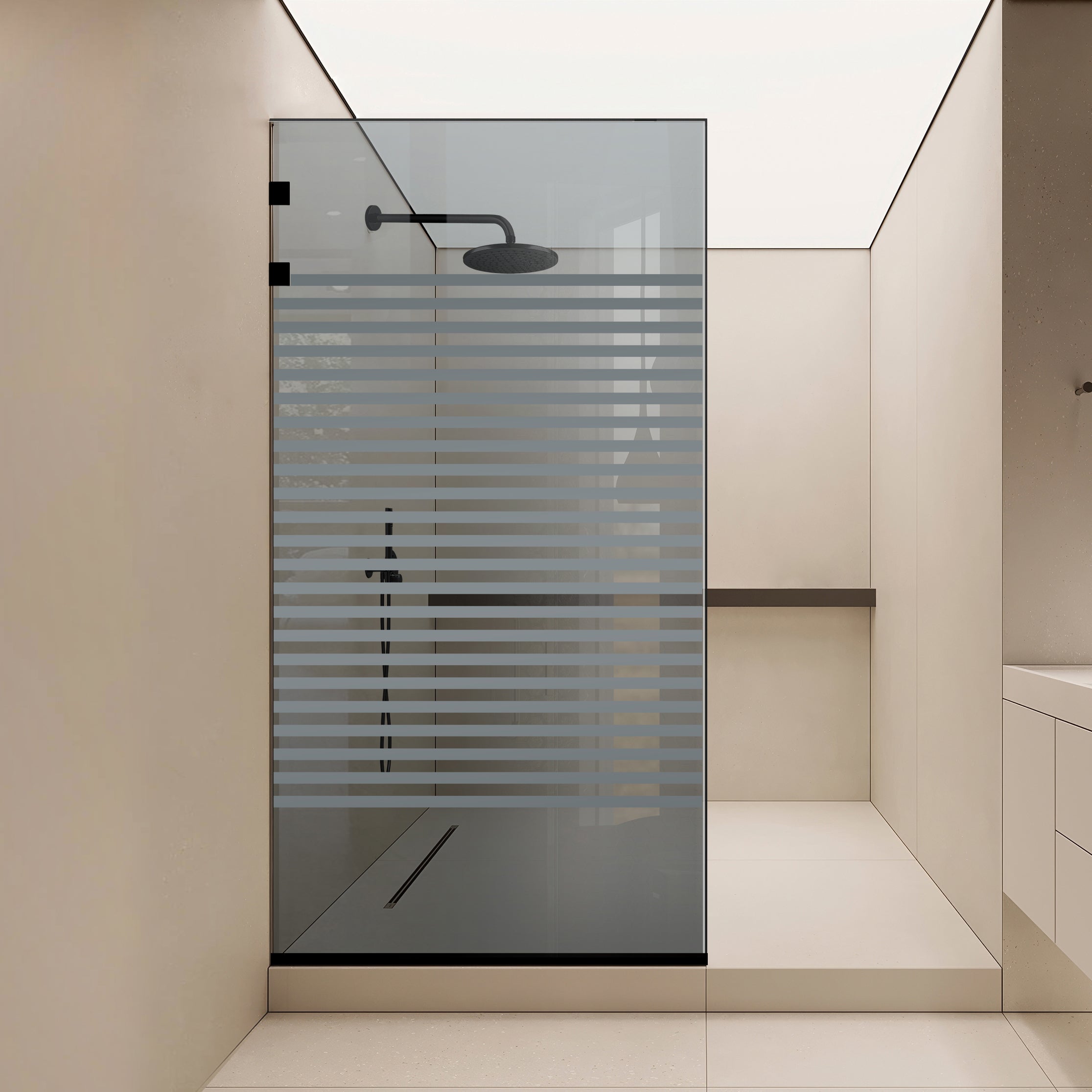 Shower Screens Walk-in, Stainless steel shower wall, matte black #Grey