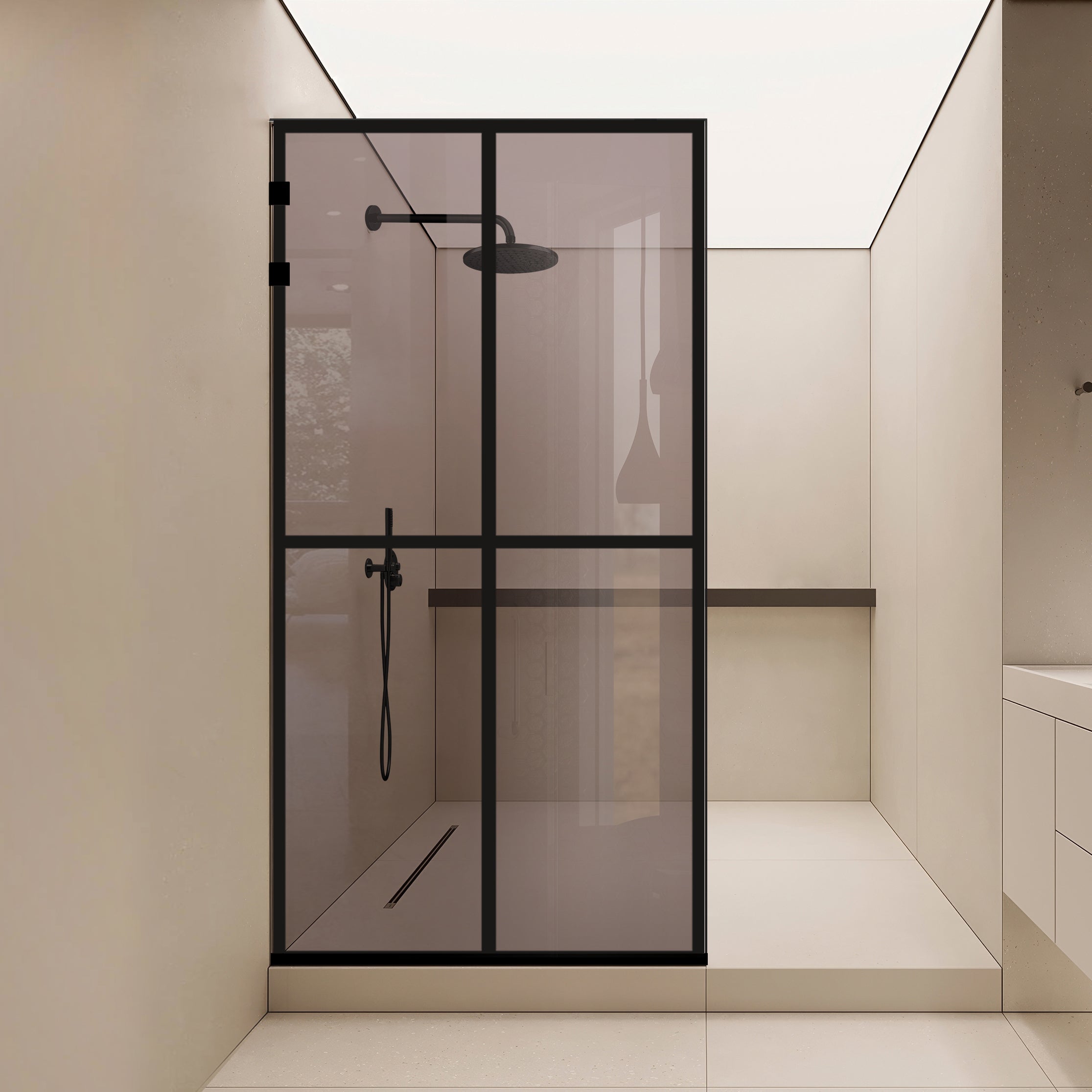 Shower Screens Walk-in, Stainless steel shower wall, matte black #Bronze