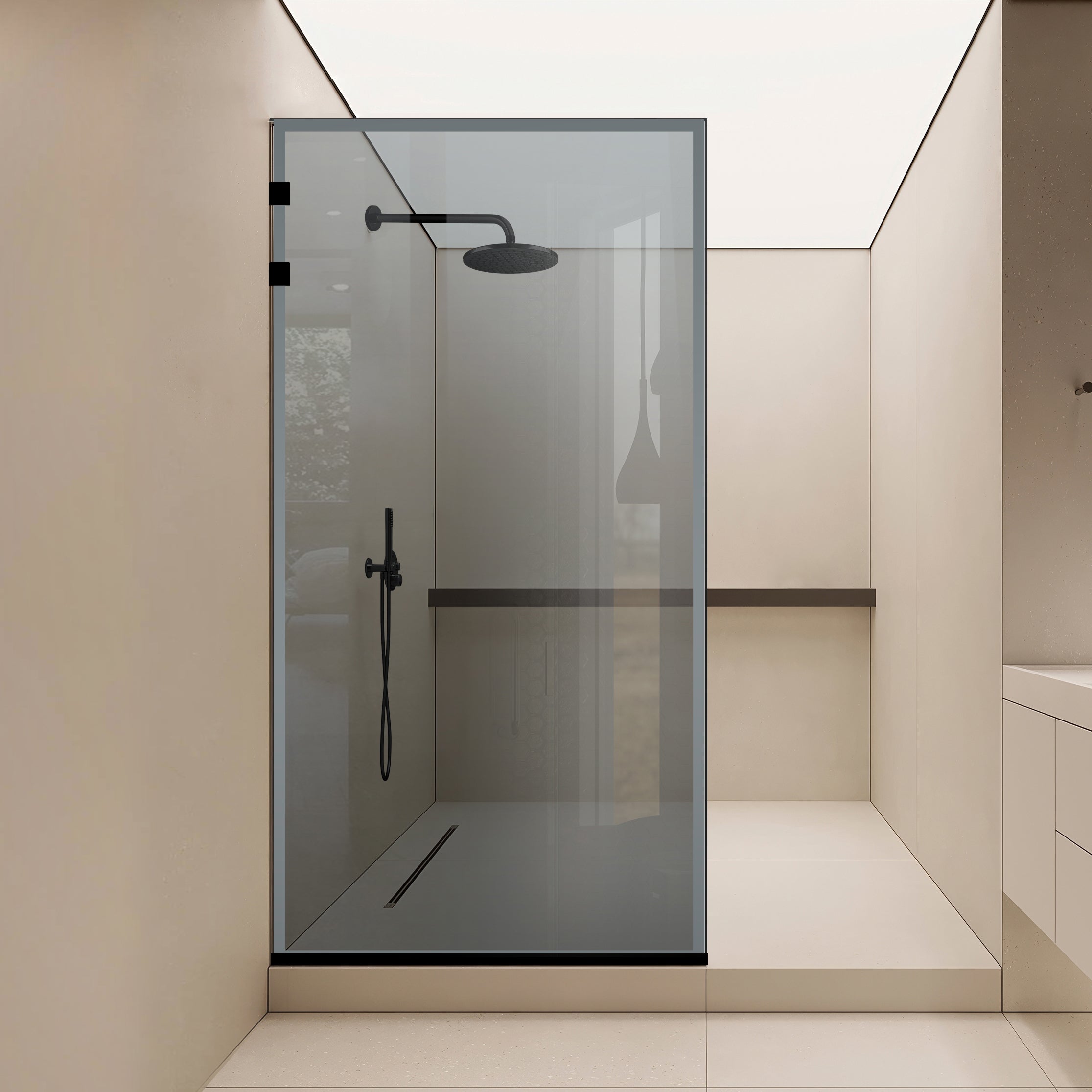 Shower Screens Walk-in, Stainless steel shower wall, matte black #Grey