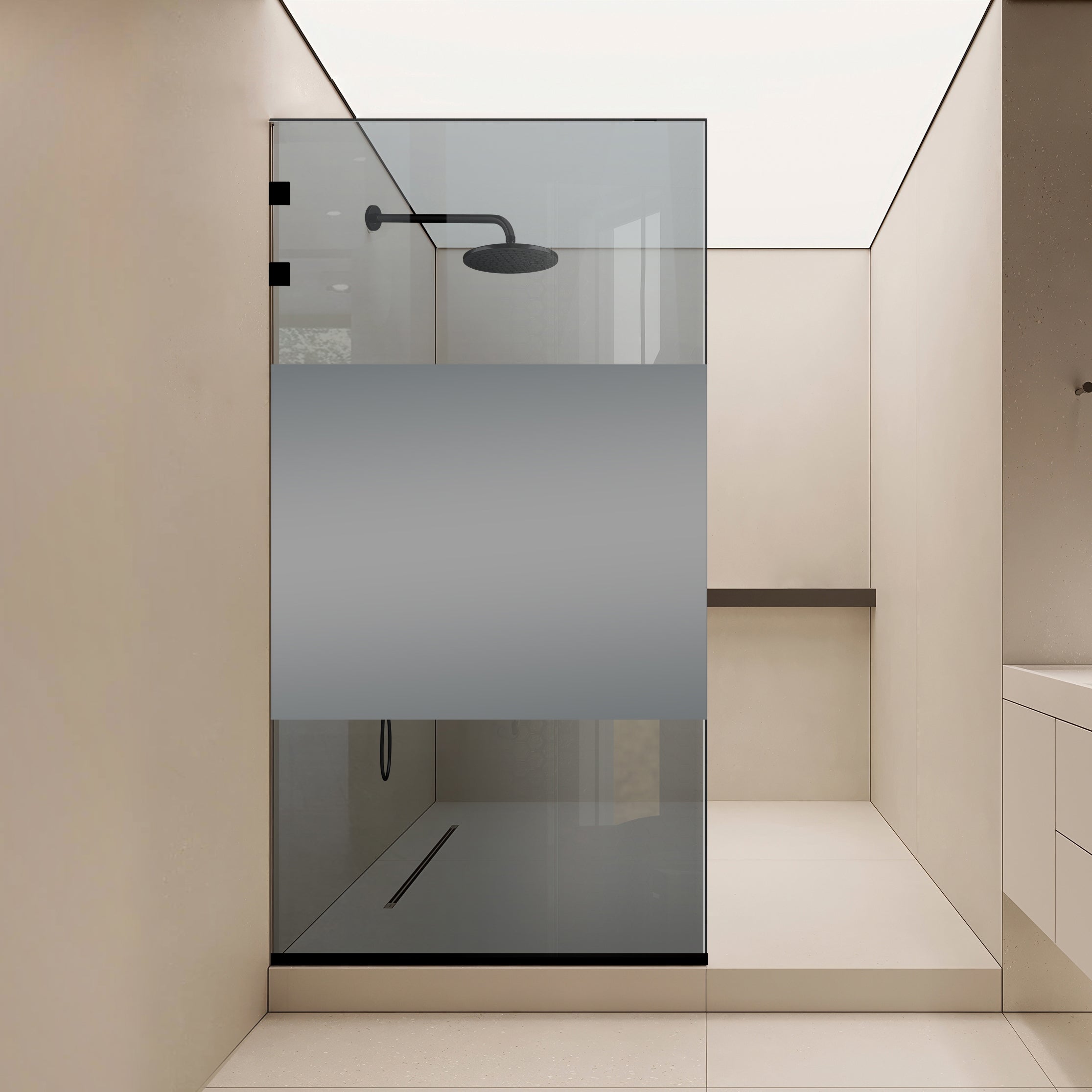Shower Screens Walk-in, Stainless steel shower wall, matte black #Grey
