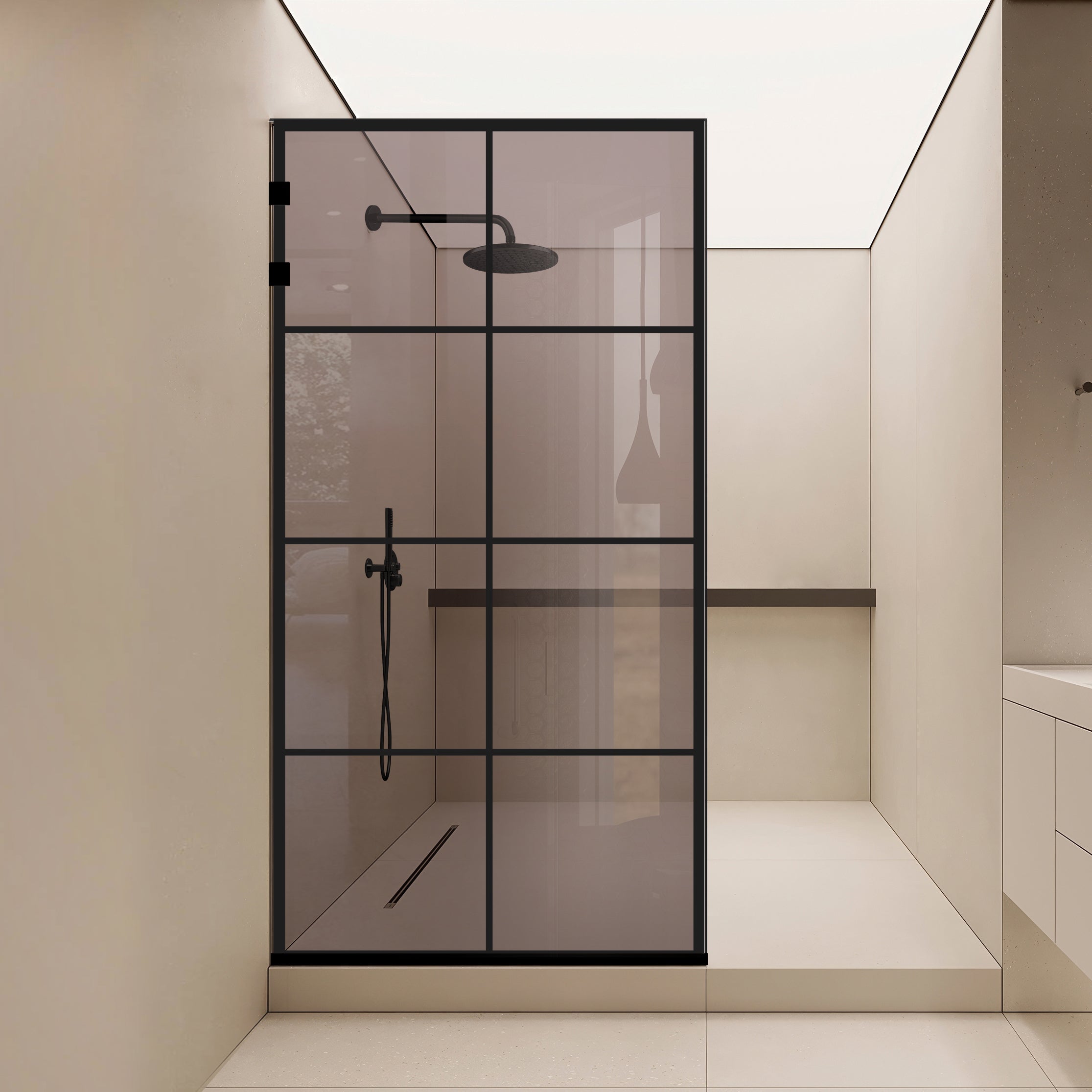 Shower Screens Walk-in, Stainless steel shower wall, matte black #Bronze