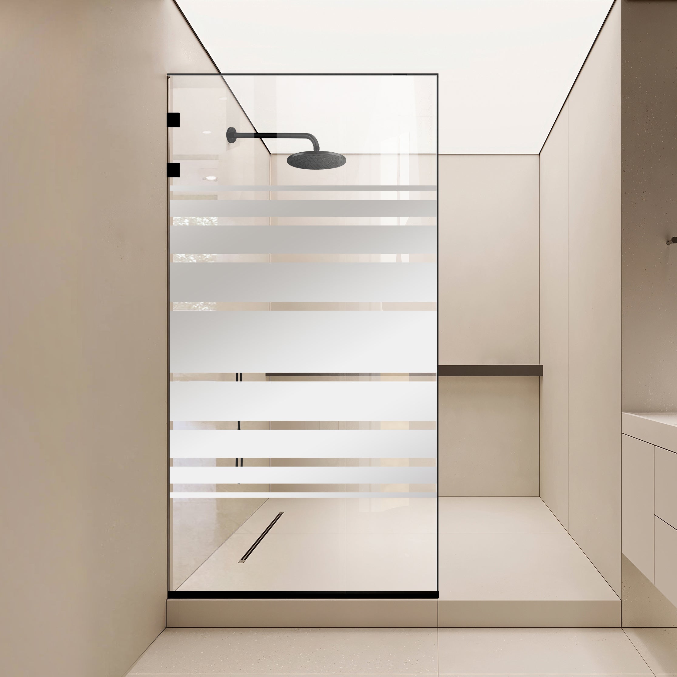 Shower Screens Walk-in, Stainless steel shower wall, matte black, #Clear #Clear