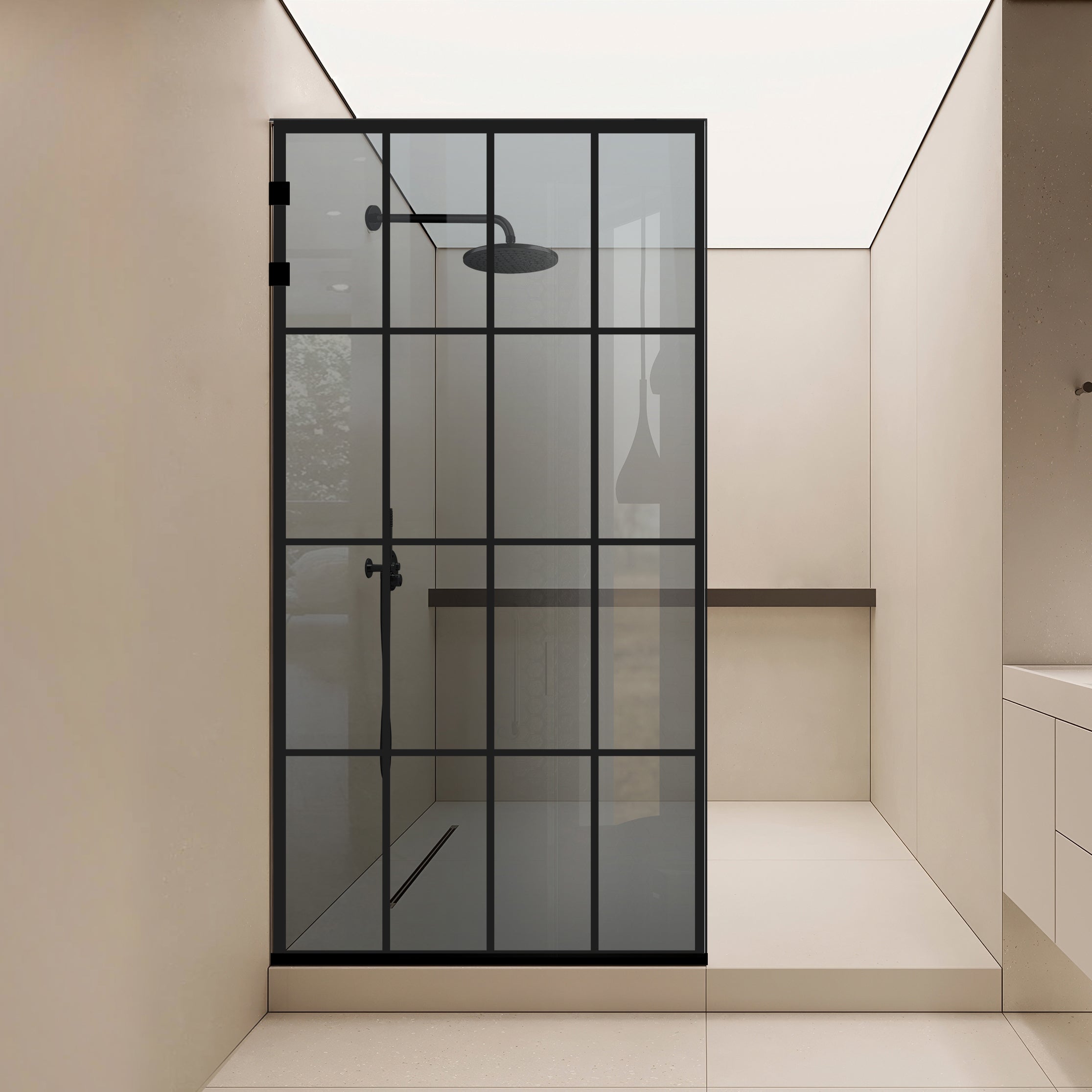 Shower Screens Walk-in, Stainless steel shower wall, matte black #Grey
