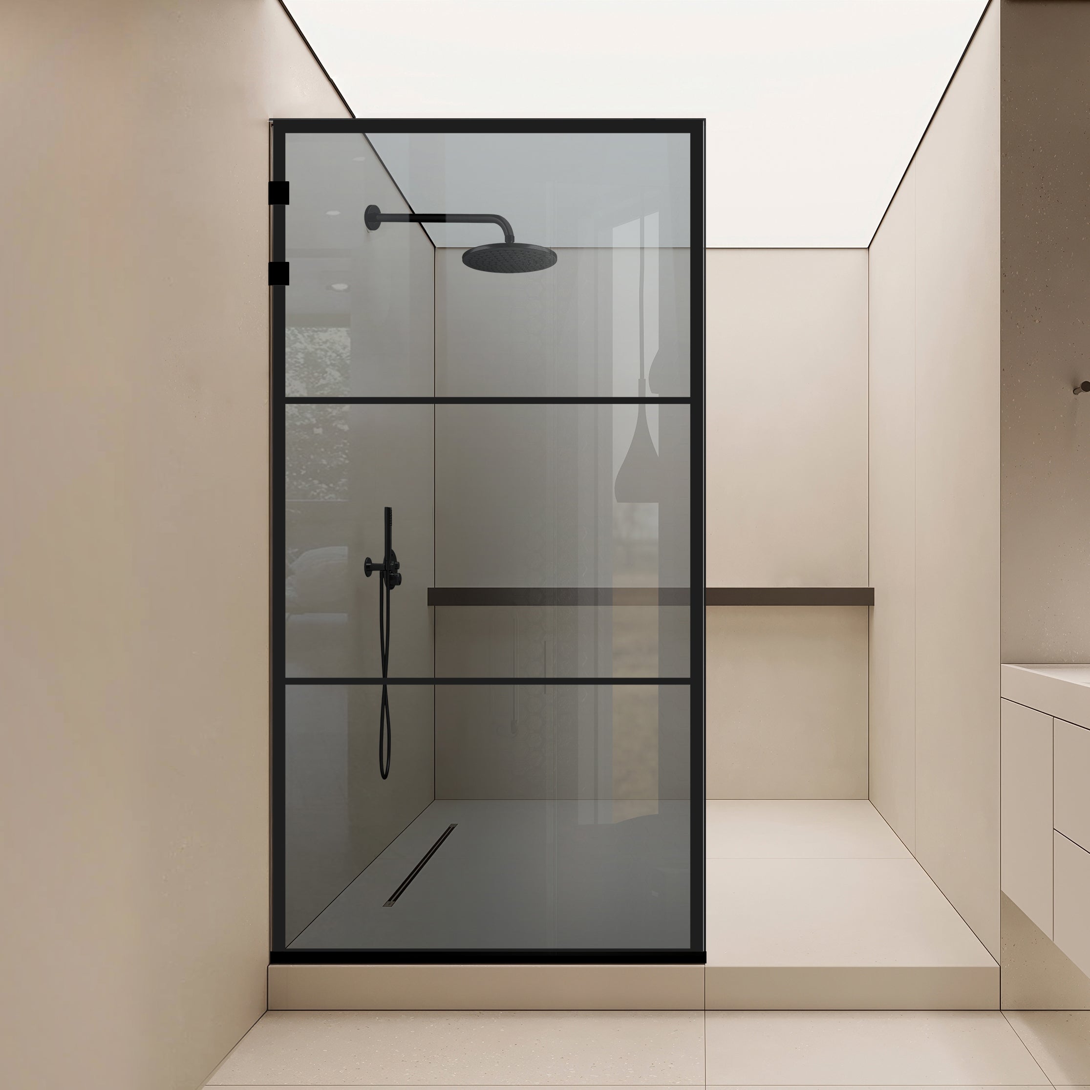 Shower Screens Walk-in, Stainless steel shower wall, matte black #Grey