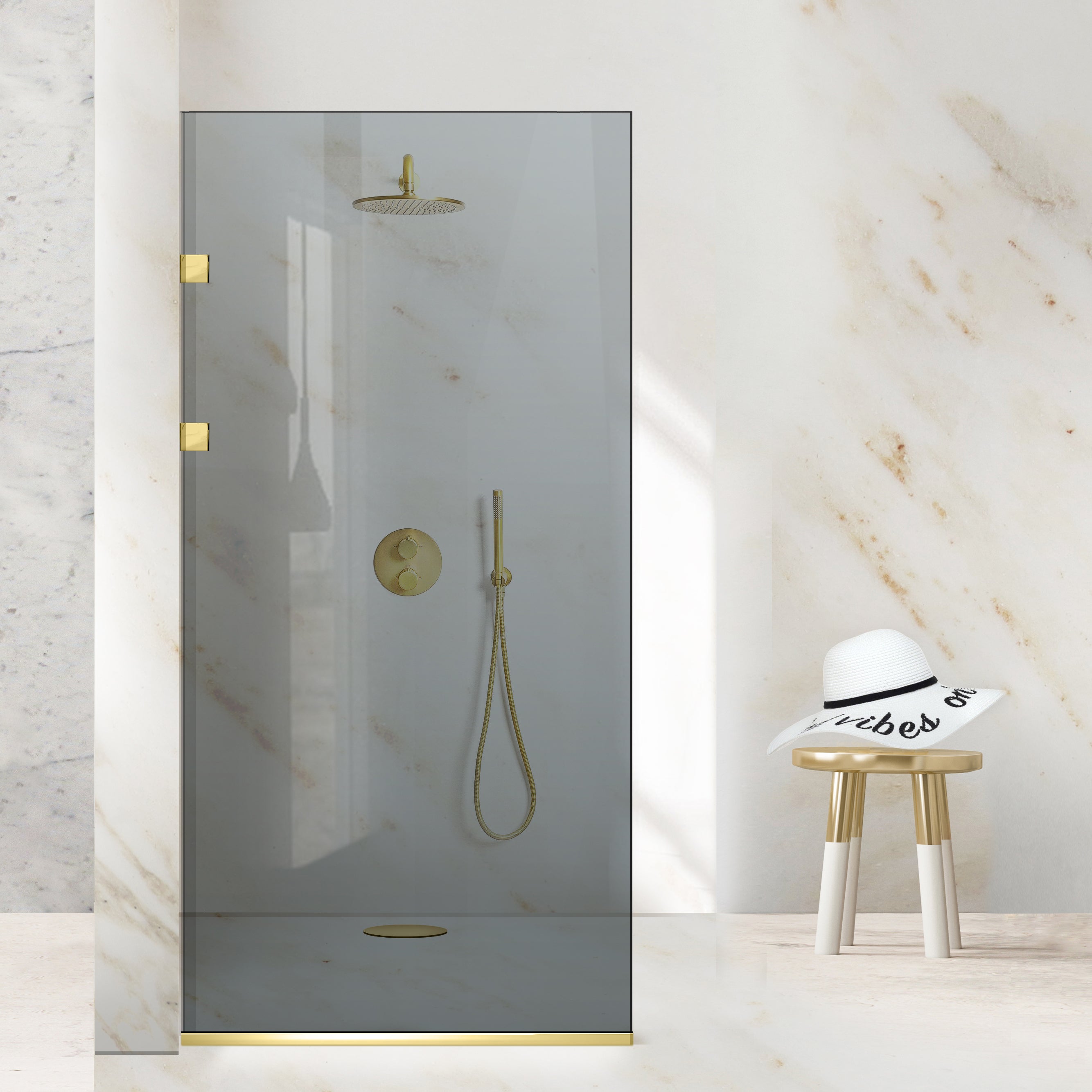 Shower Screens Walk-in, Stainless steel shower wall, gold #Grey
