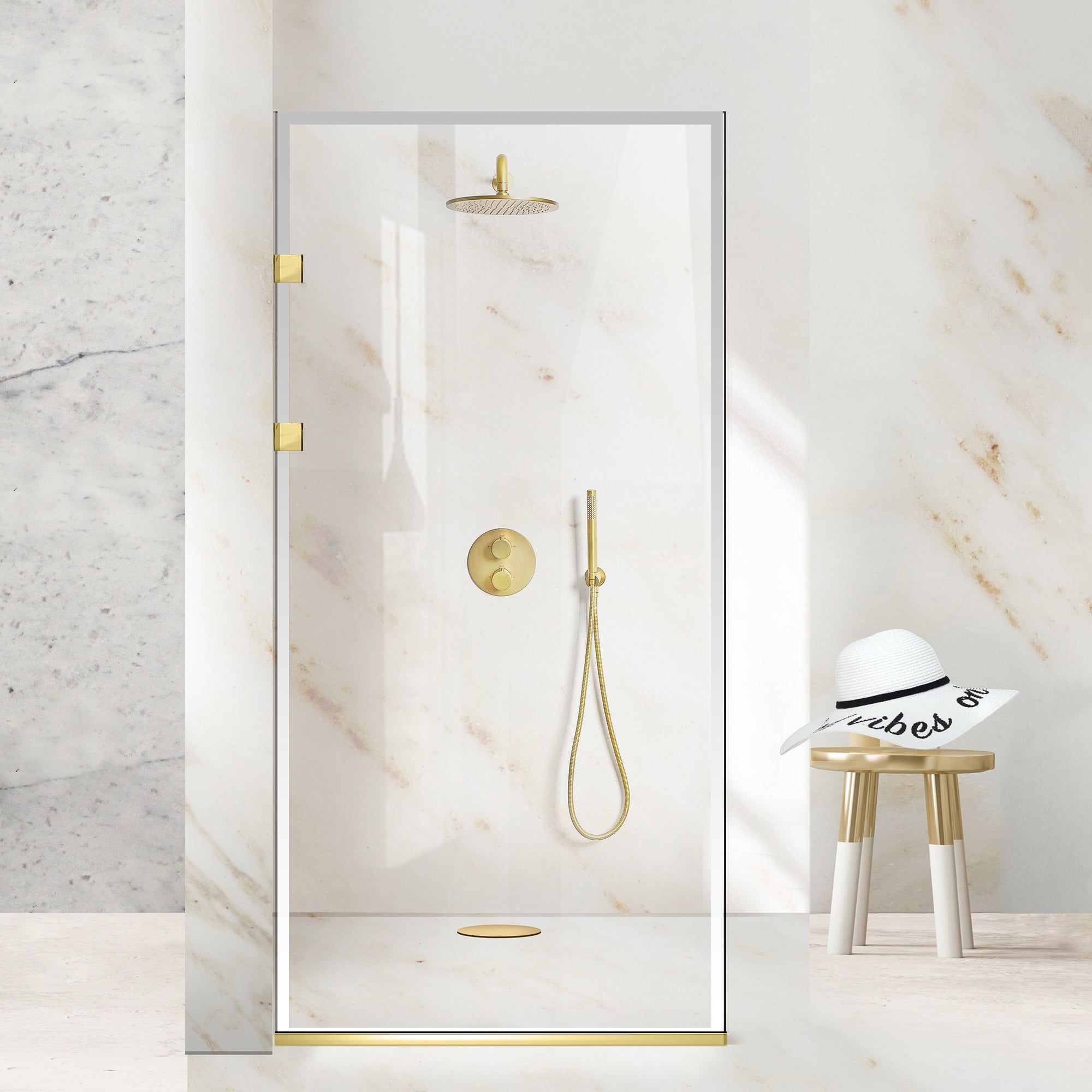 Shower Screens Walk-in, Stainless steel shower wall, gold, #Clear #Crystal clear