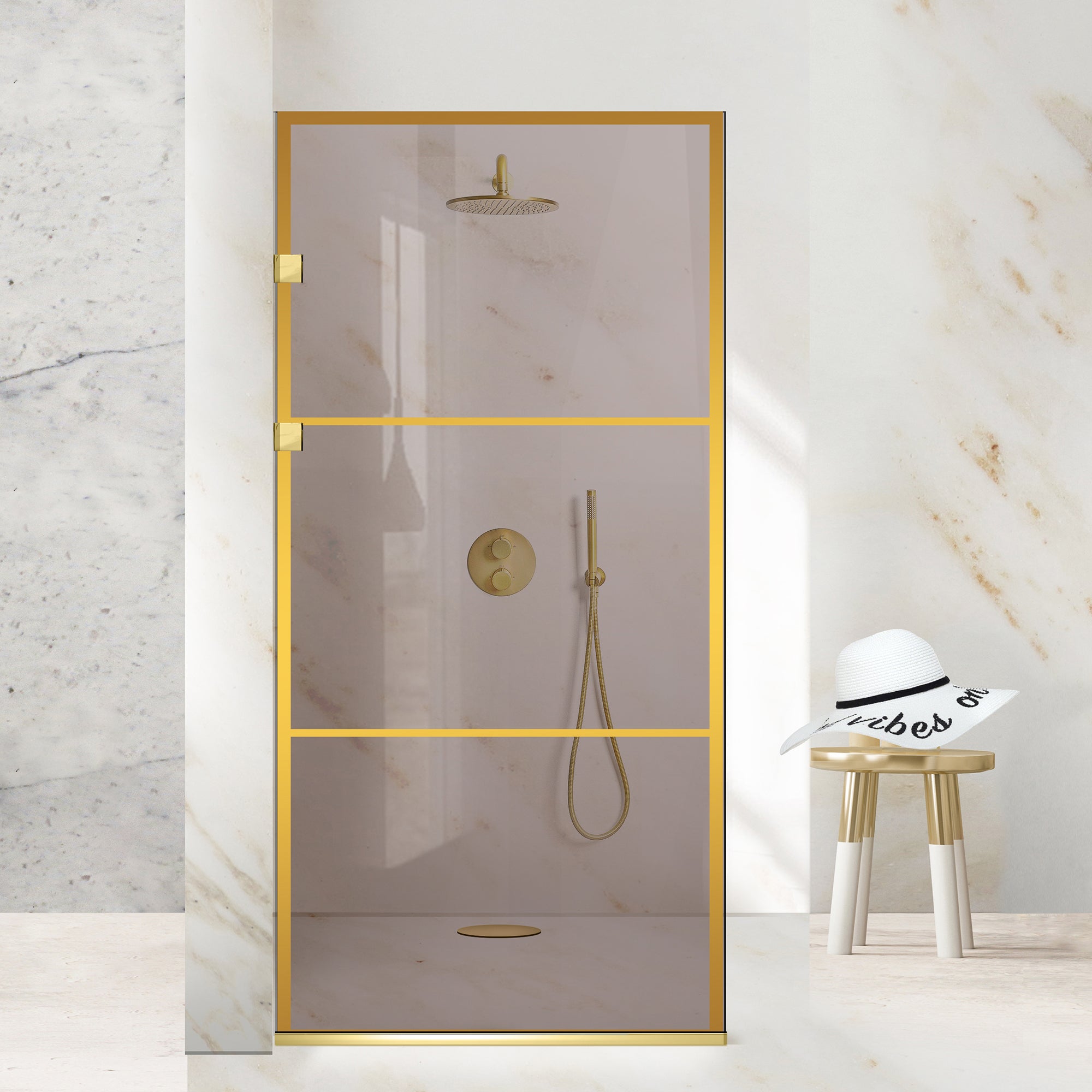 Shower Screens Walk-in, Stainless steel shower wall, gold #Bronze