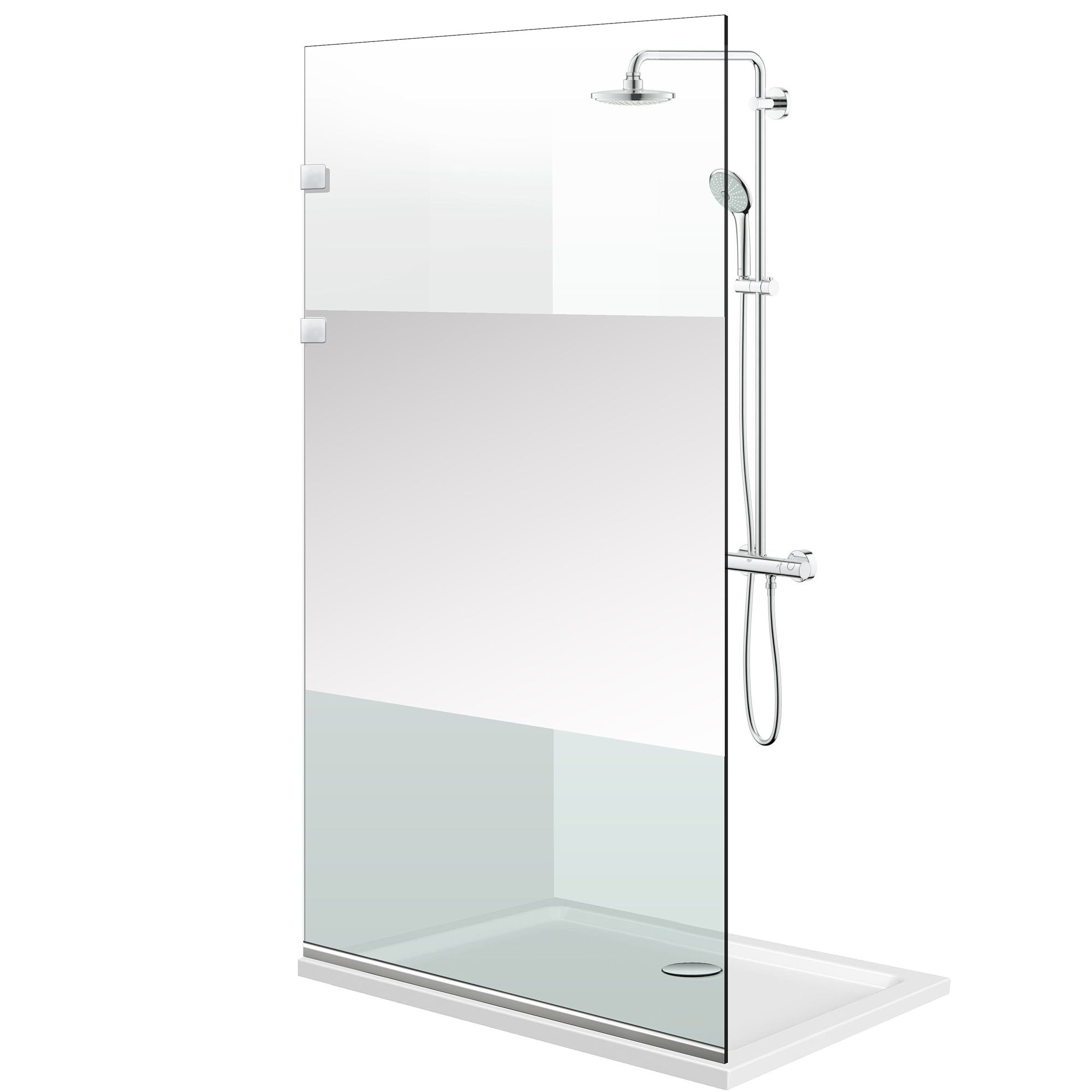 Aqua Elegance ® INOX walk-in shower screen, Line clear model, full stainless steel hardware, clear tempered glass