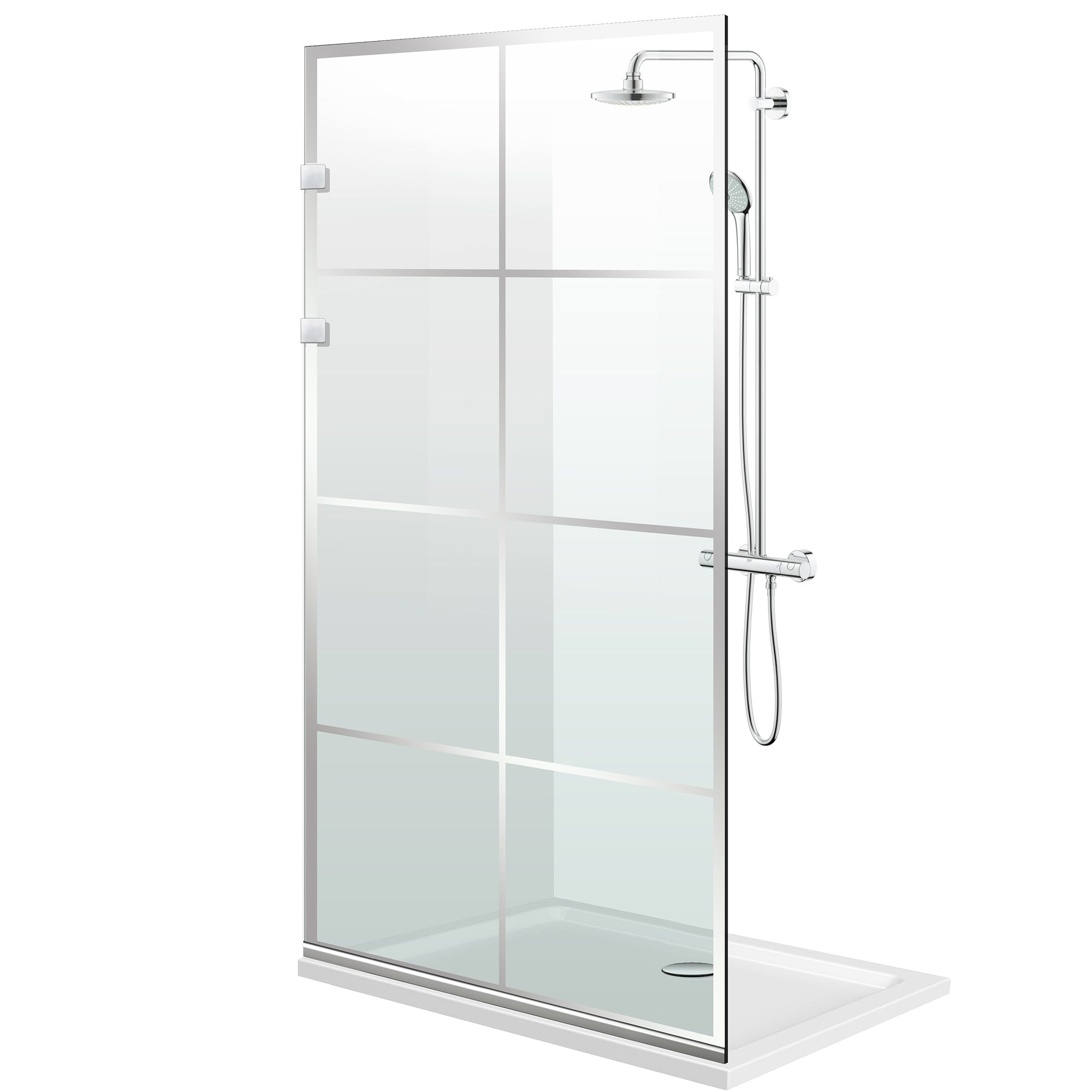 Aqua Elegance ® INOX walk-in shower screen, Mode clear model, full stainless steel hardware, clear tempered glass