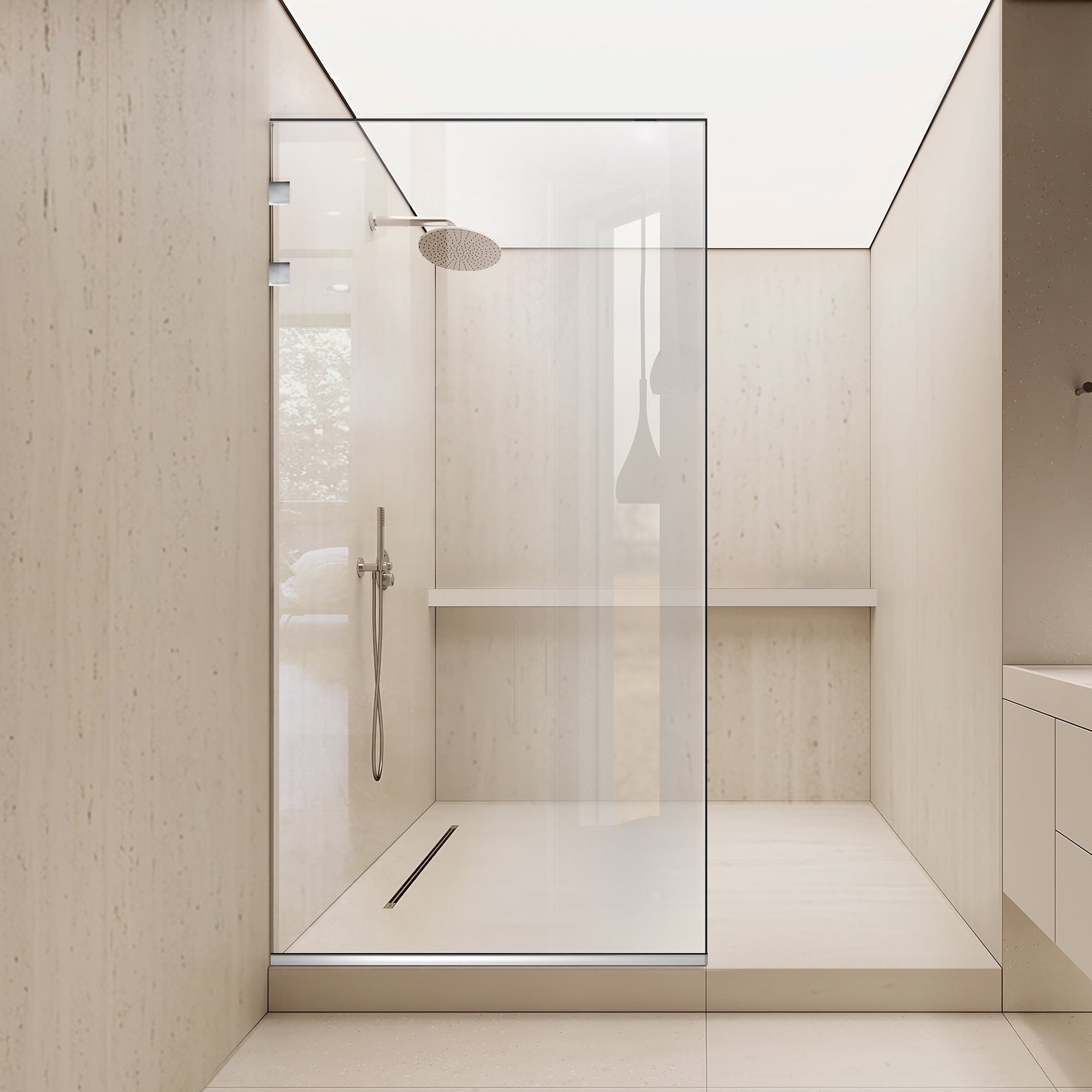 Aqua Elegance ® INOX walk-in shower screen, full stainless steel hardware, clear tempered glass