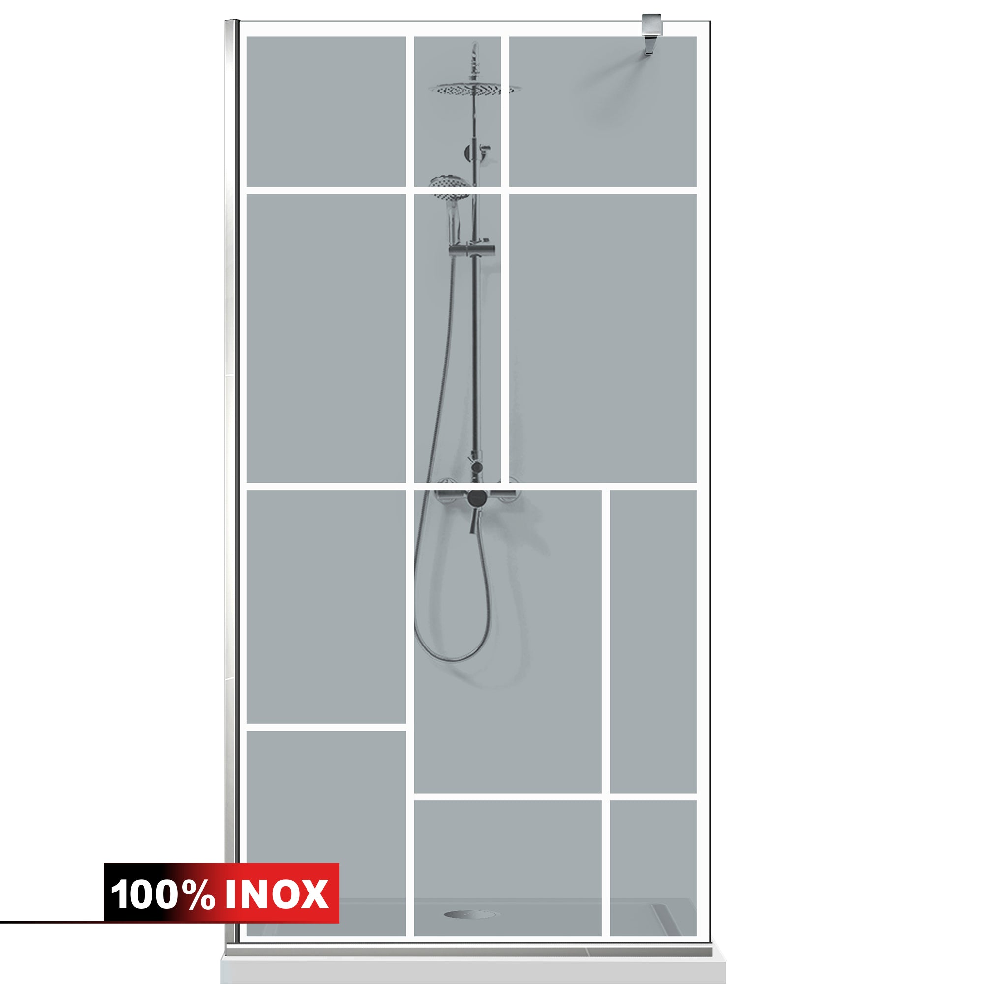 Paravan dus Walk-in, Perete dus Inox, #Gri