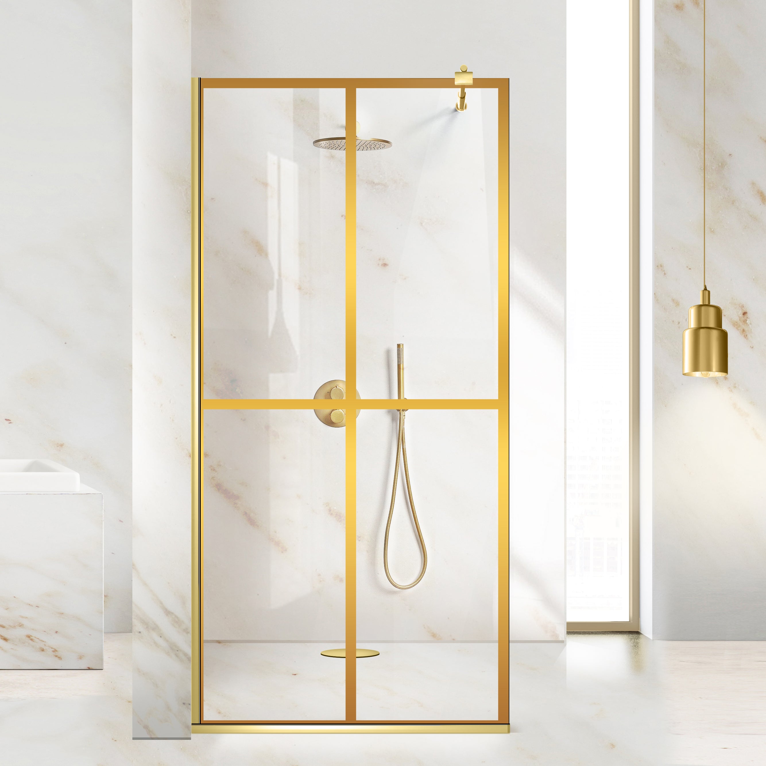 Shower Screens Walk-in, Shower Wall Gold, #Clear #Water-Clear