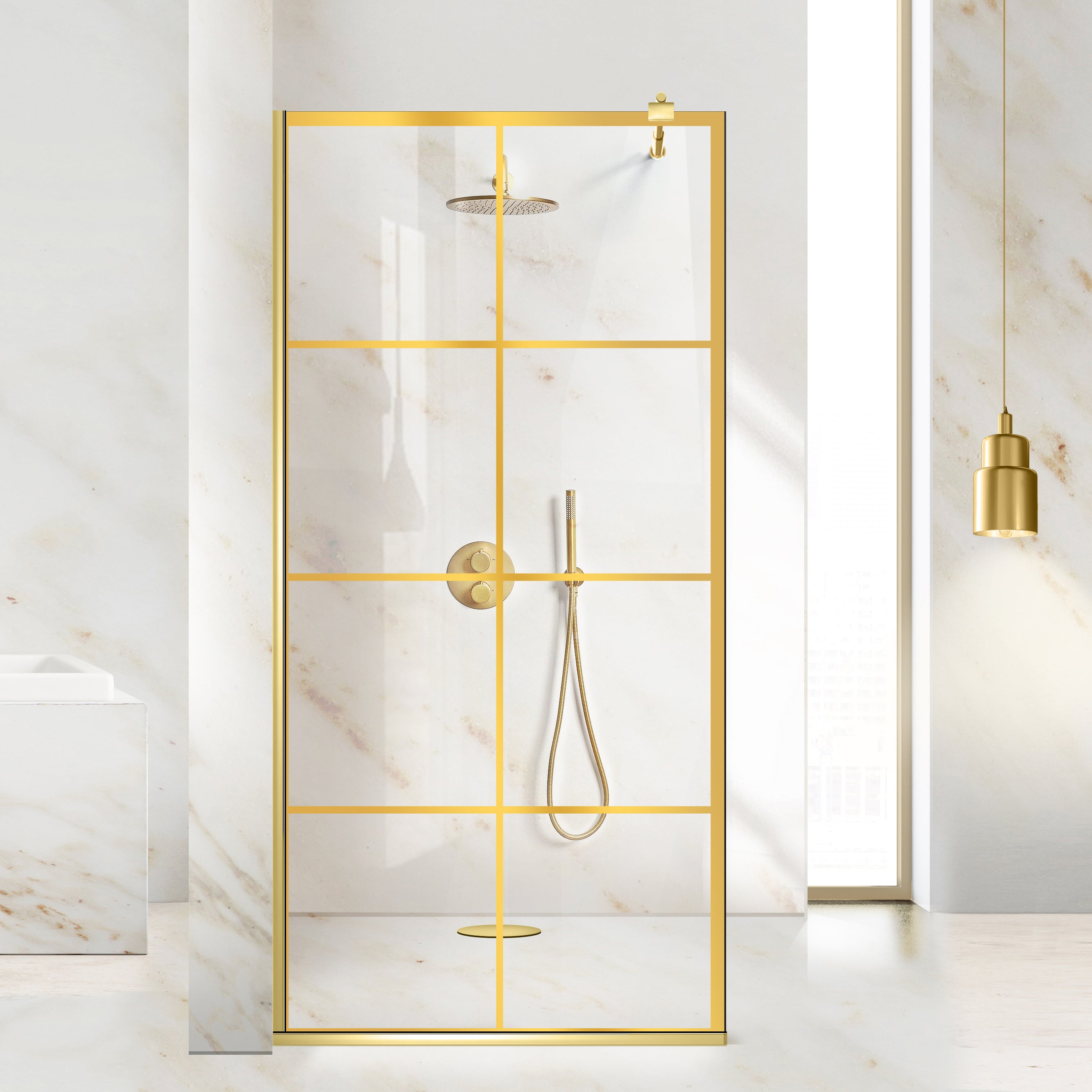 Shower Screens Walk-in, Shower Wall Gold, #Clear #Water-Clear