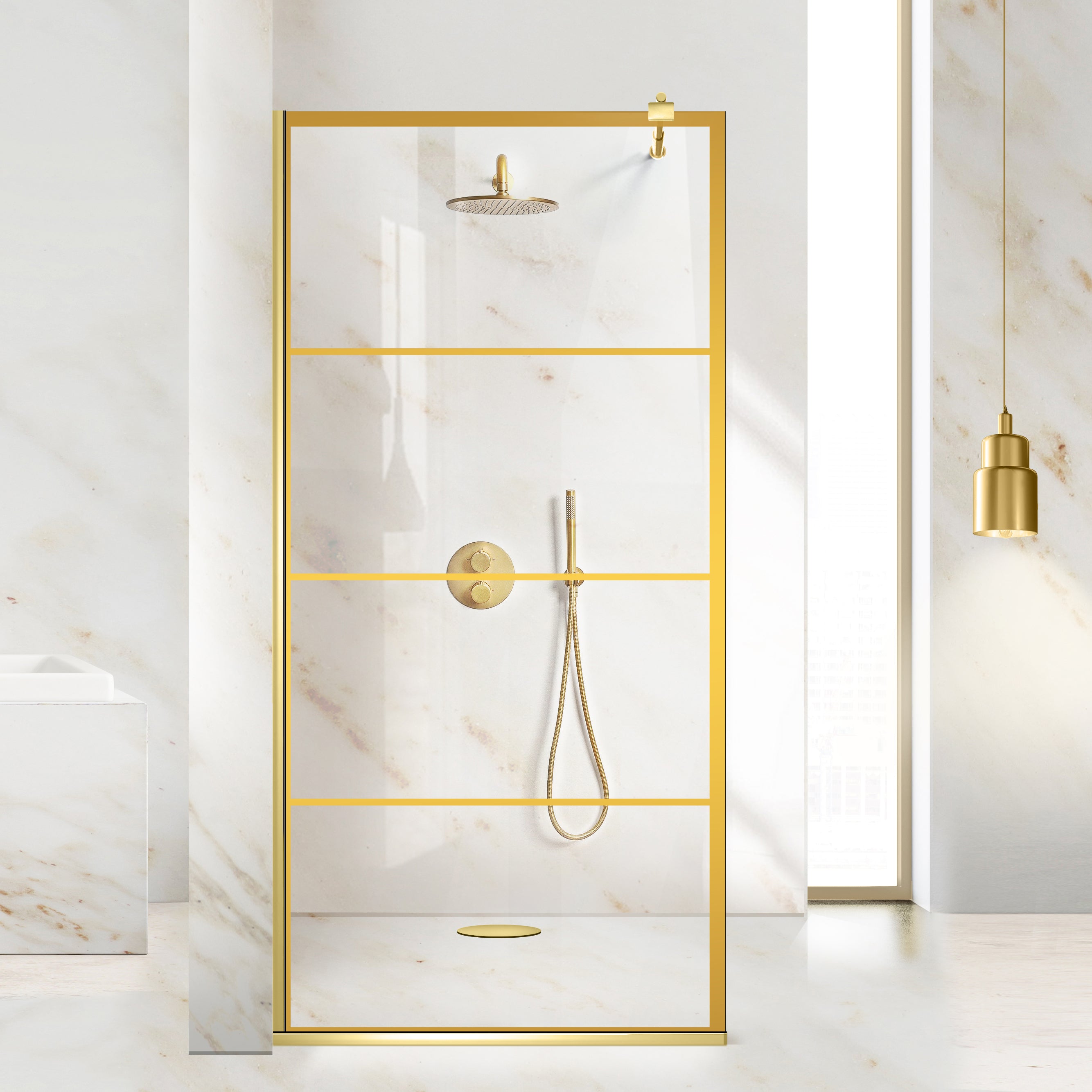 Shower Screens Walk-in, Shower Wall Gold, #Clear #Water-Clear
