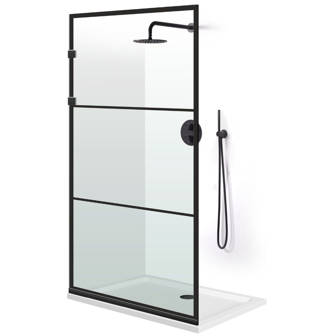 Shower Screens Walk-in, Stainless steel shower wall, matte black, #Clear #Clear