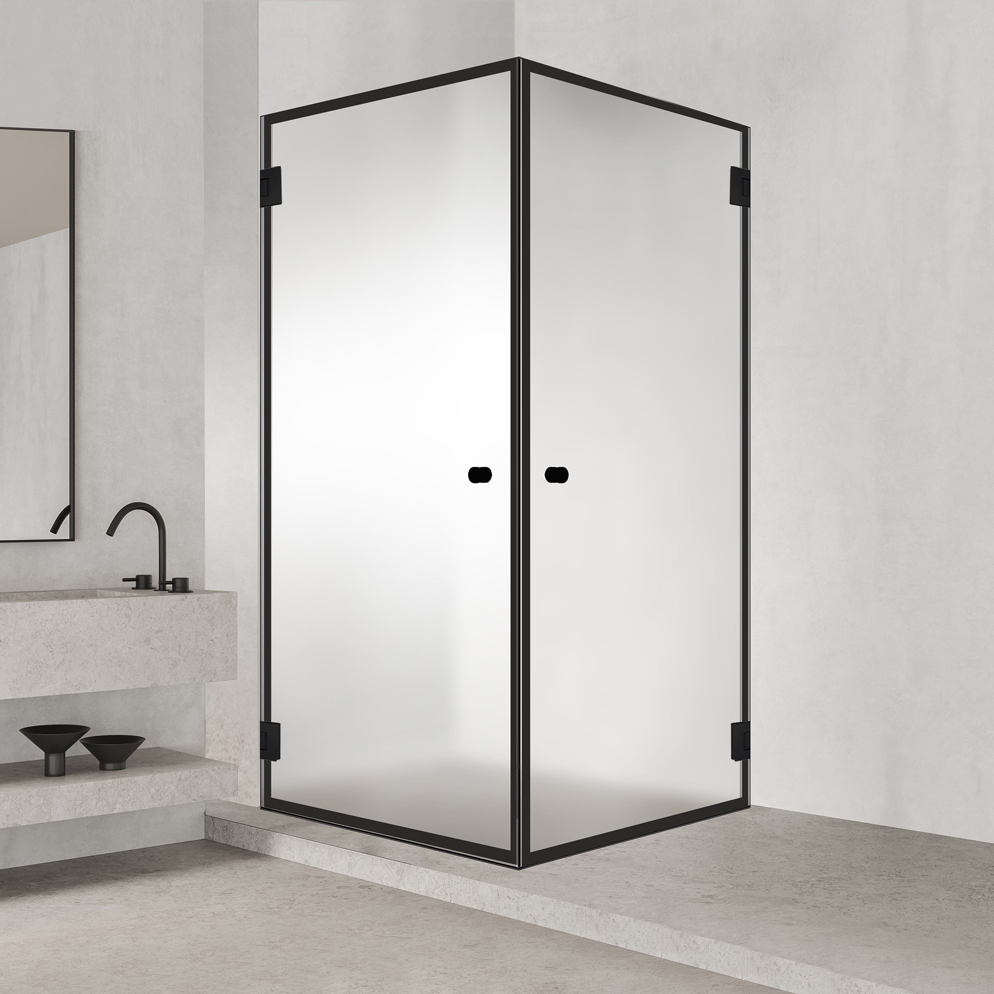 Shower enclosure with hinged door #Satiné