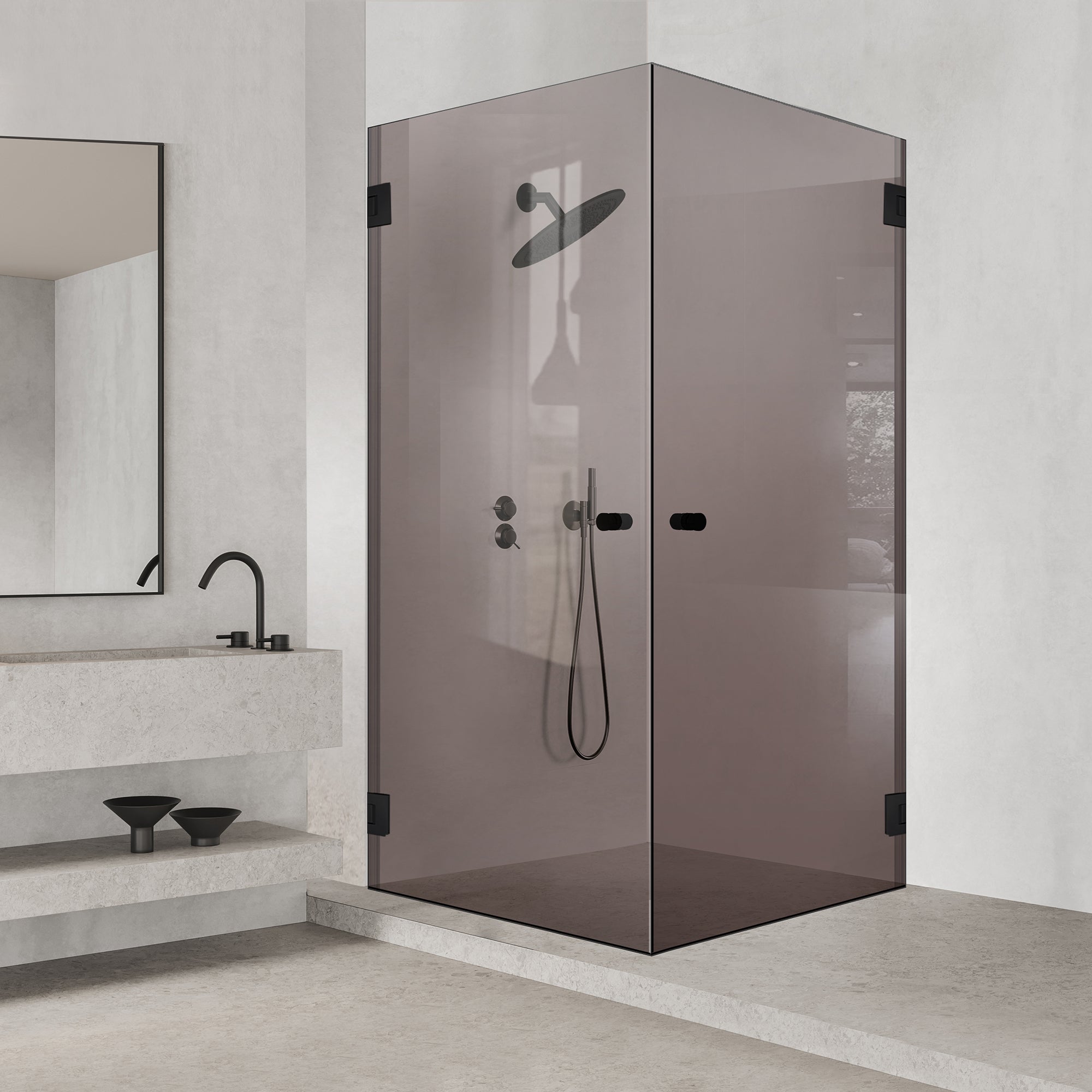 Shower enclosure with hinged door #Bronze