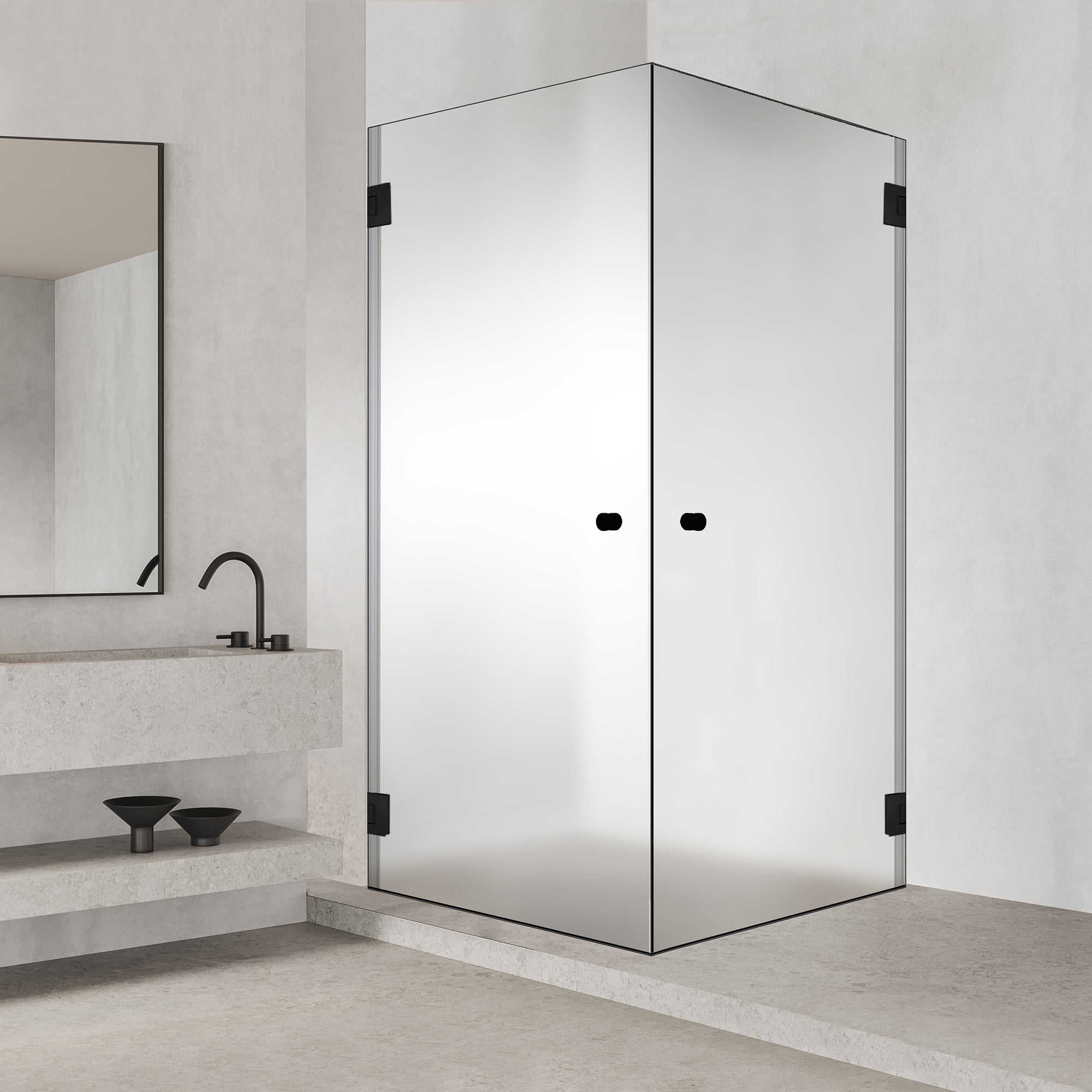 Shower enclosure with hinged door #Satiné