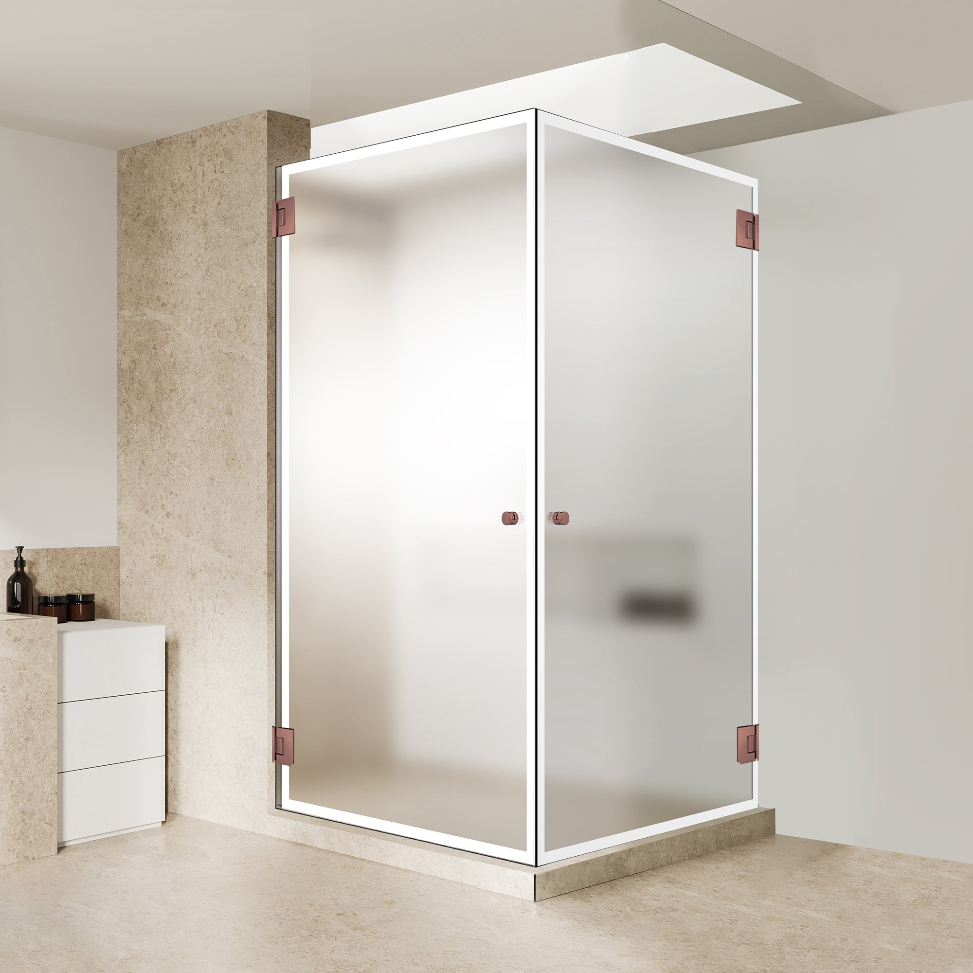 Shower enclosure with hinged door #Satiné