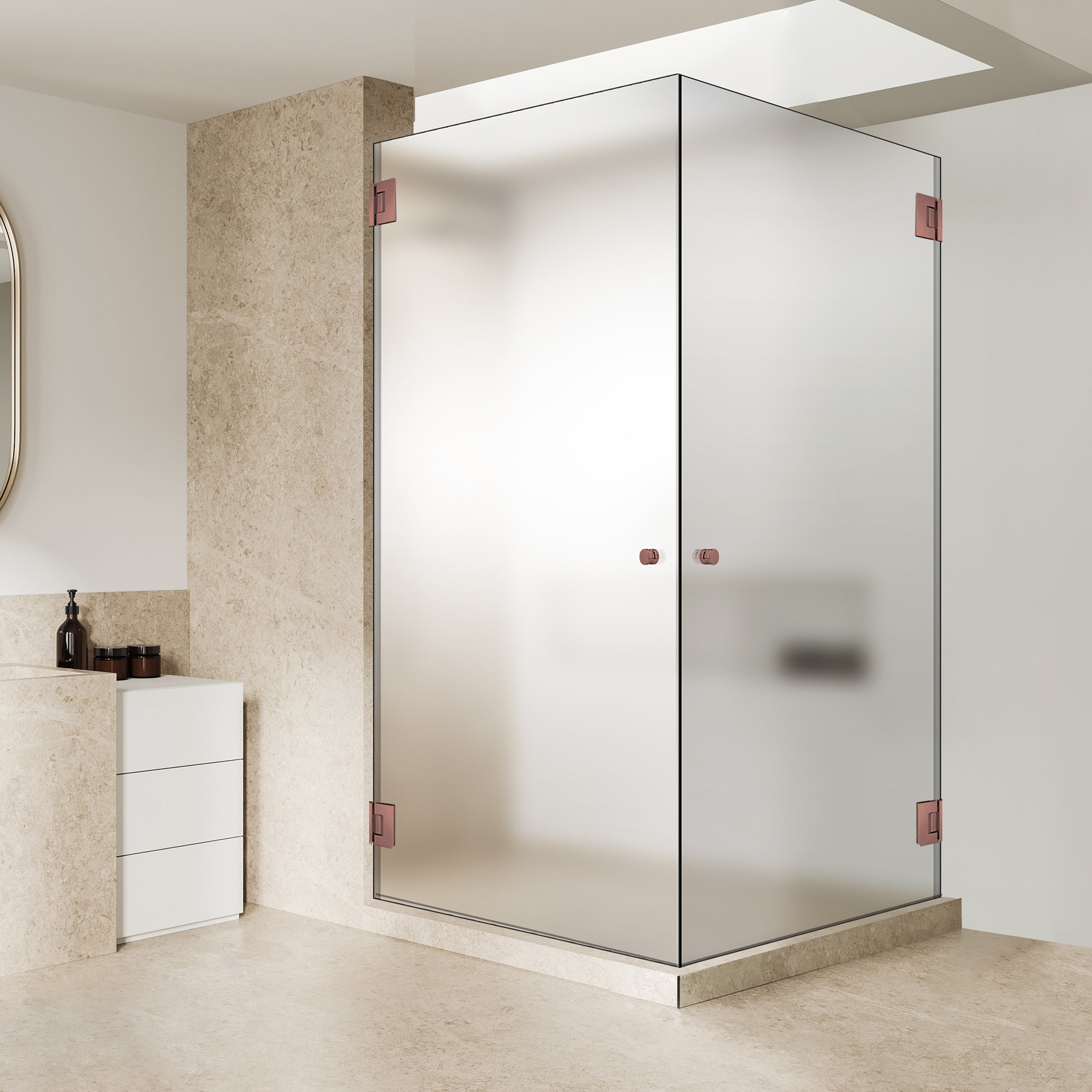 Shower enclosure with hinged door #Satiné