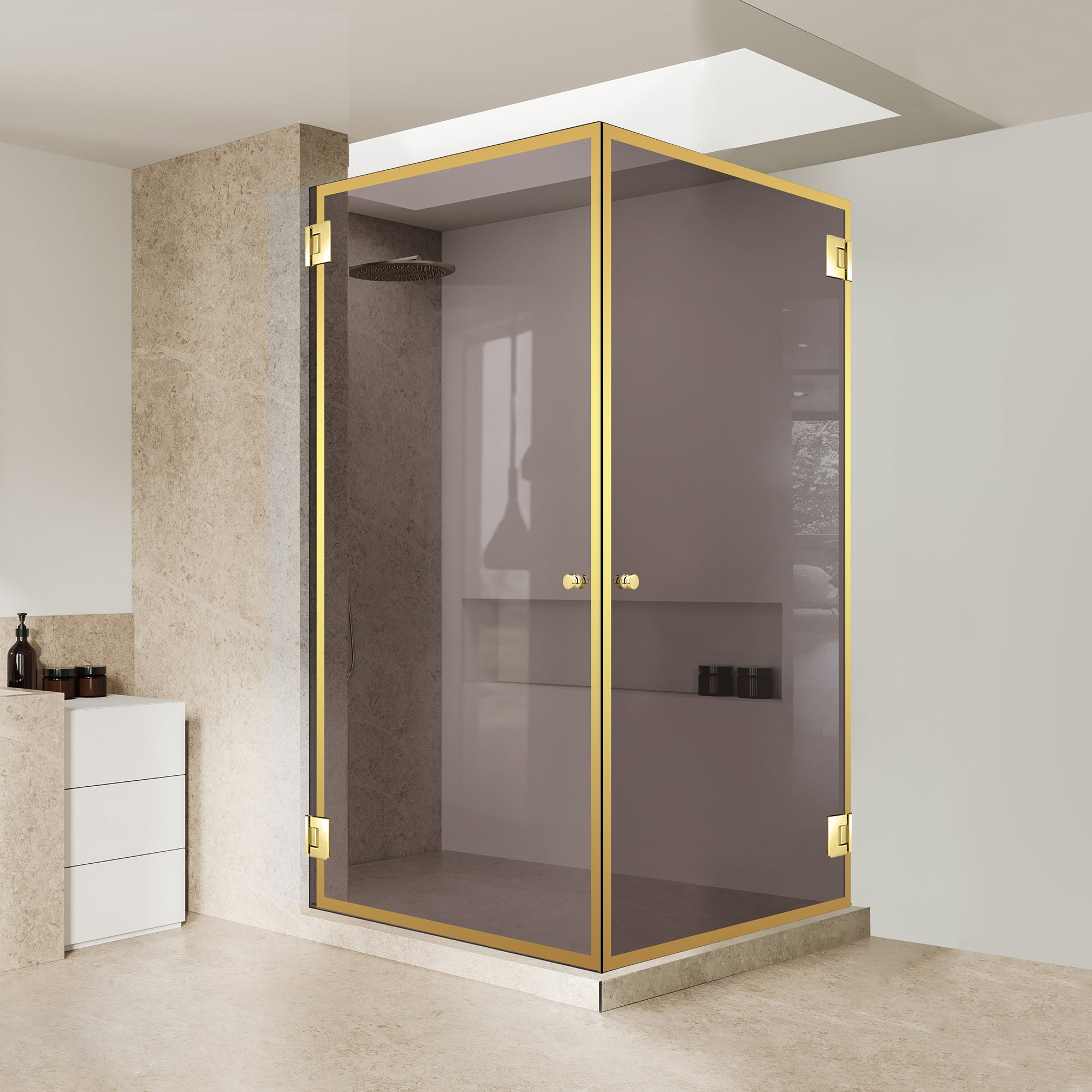 Shower enclosure with hinged door #Bronze