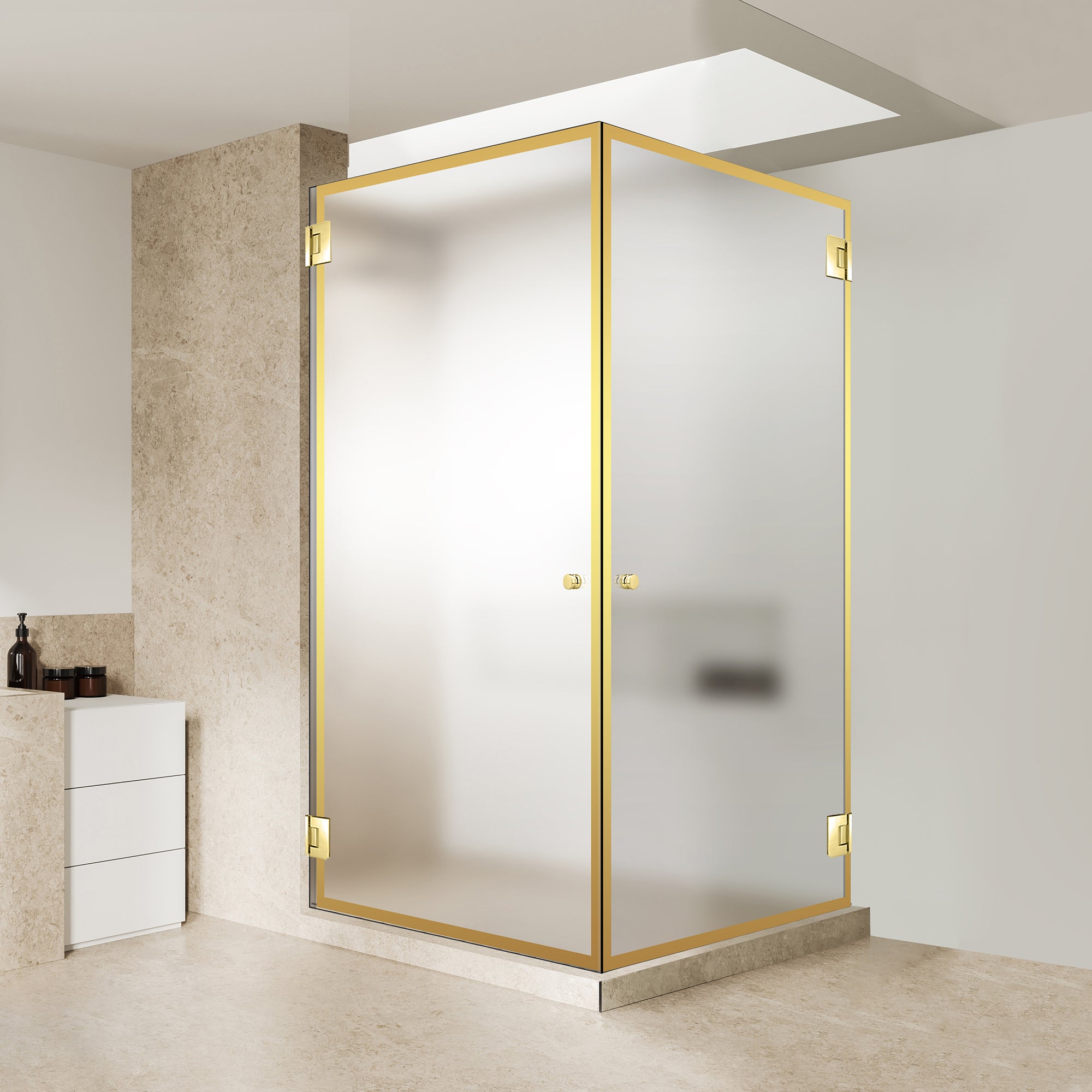 Shower enclosure with hinged door #Satiné