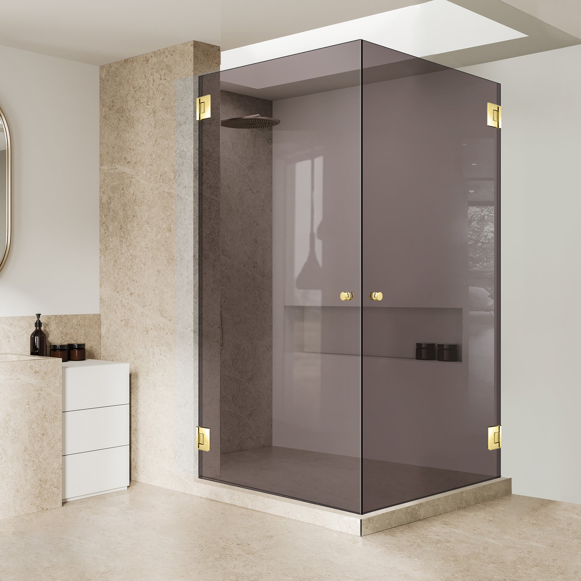 Shower enclosure with hinged door #Bronze