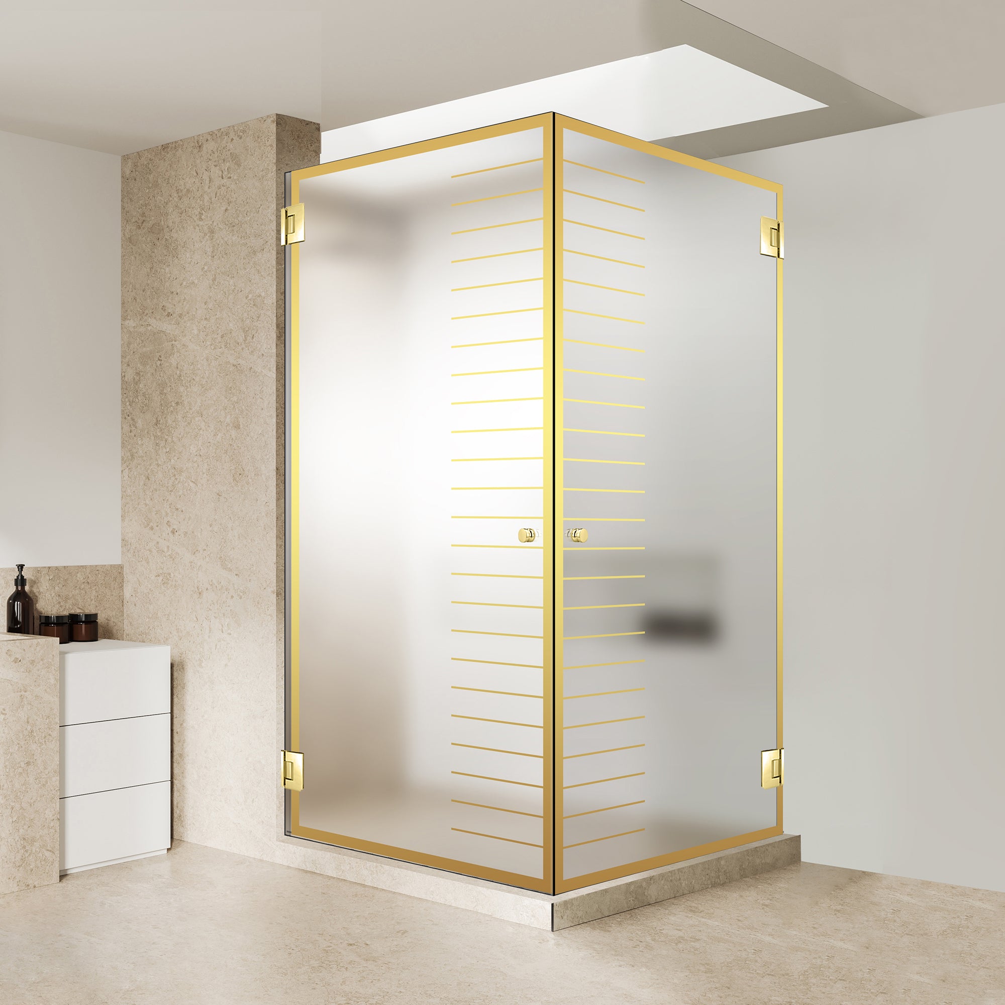 Shower enclosure with hinged door #Satiné