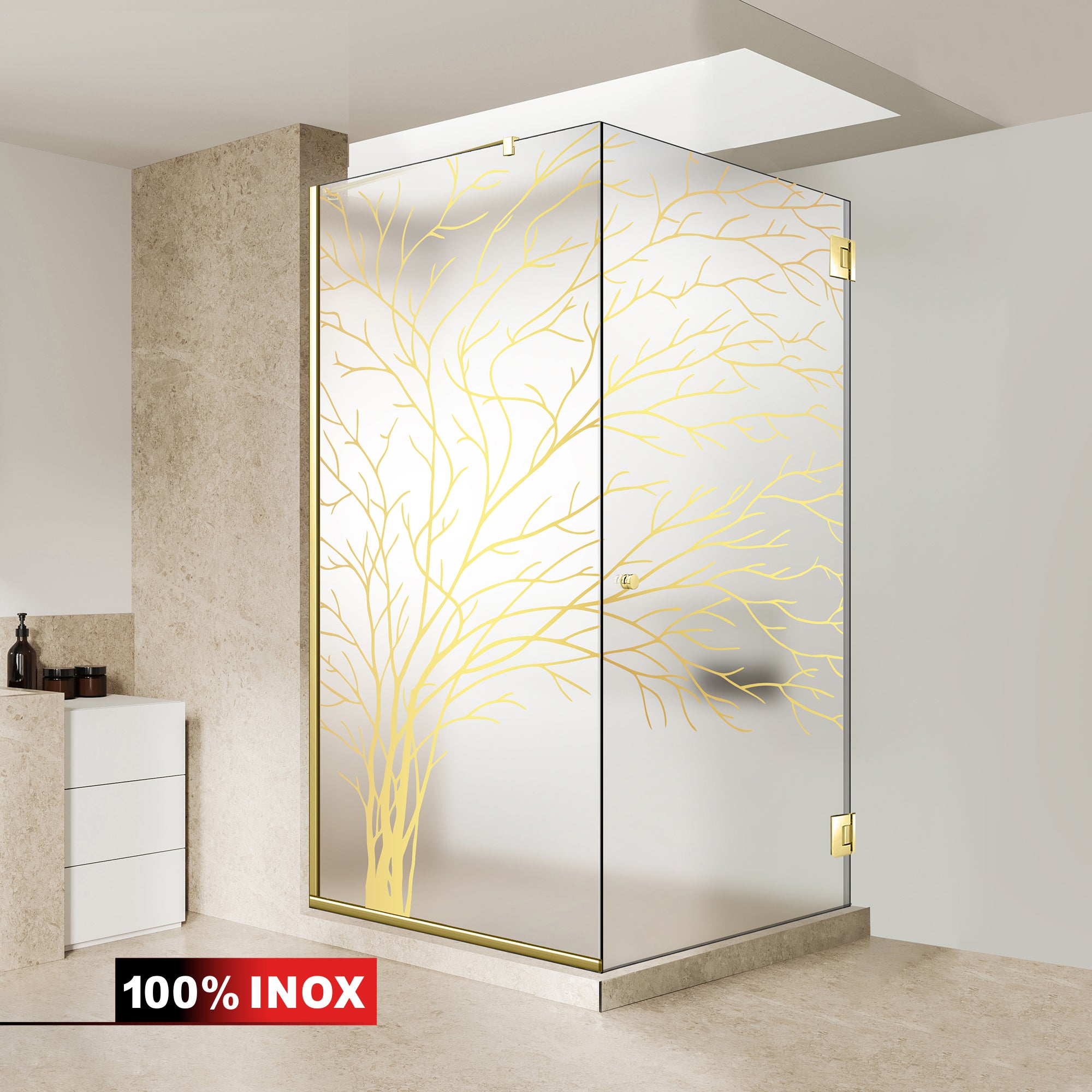 Shower enclosure with hinged door #Satiné