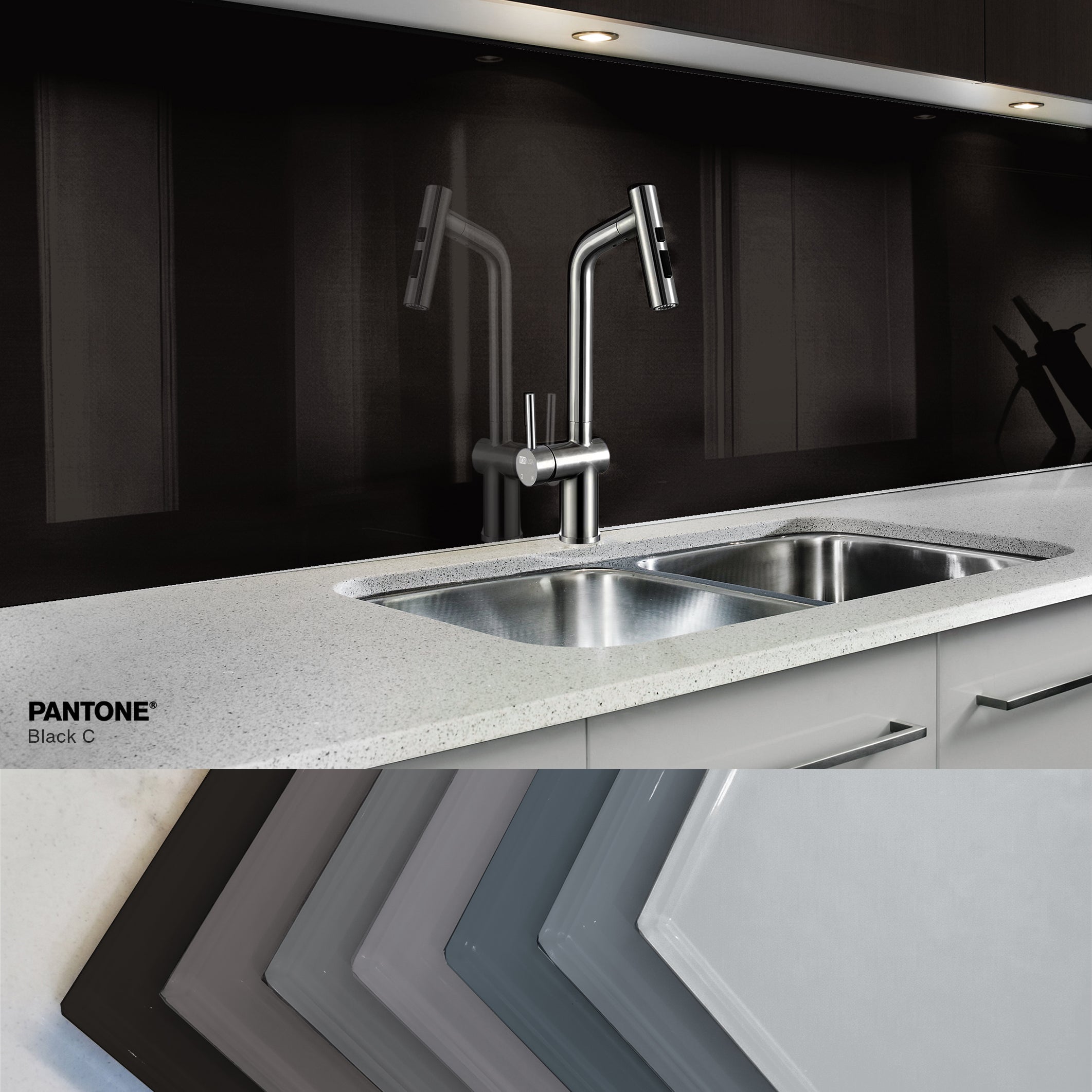 Painted glass kitchen cladding #BLACK