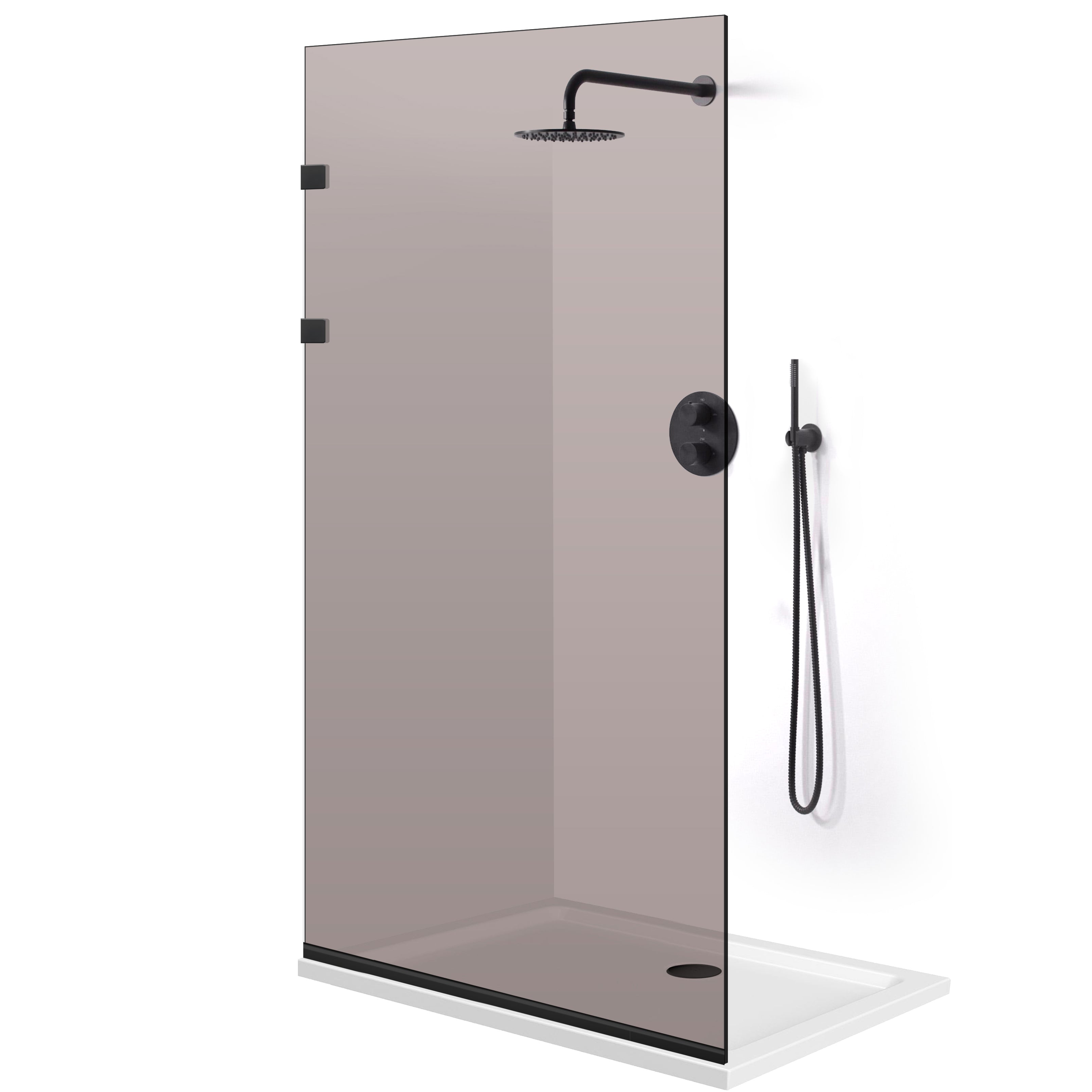 Shower Screens Walk-in, Stainless steel shower wall, matte black #Bronze