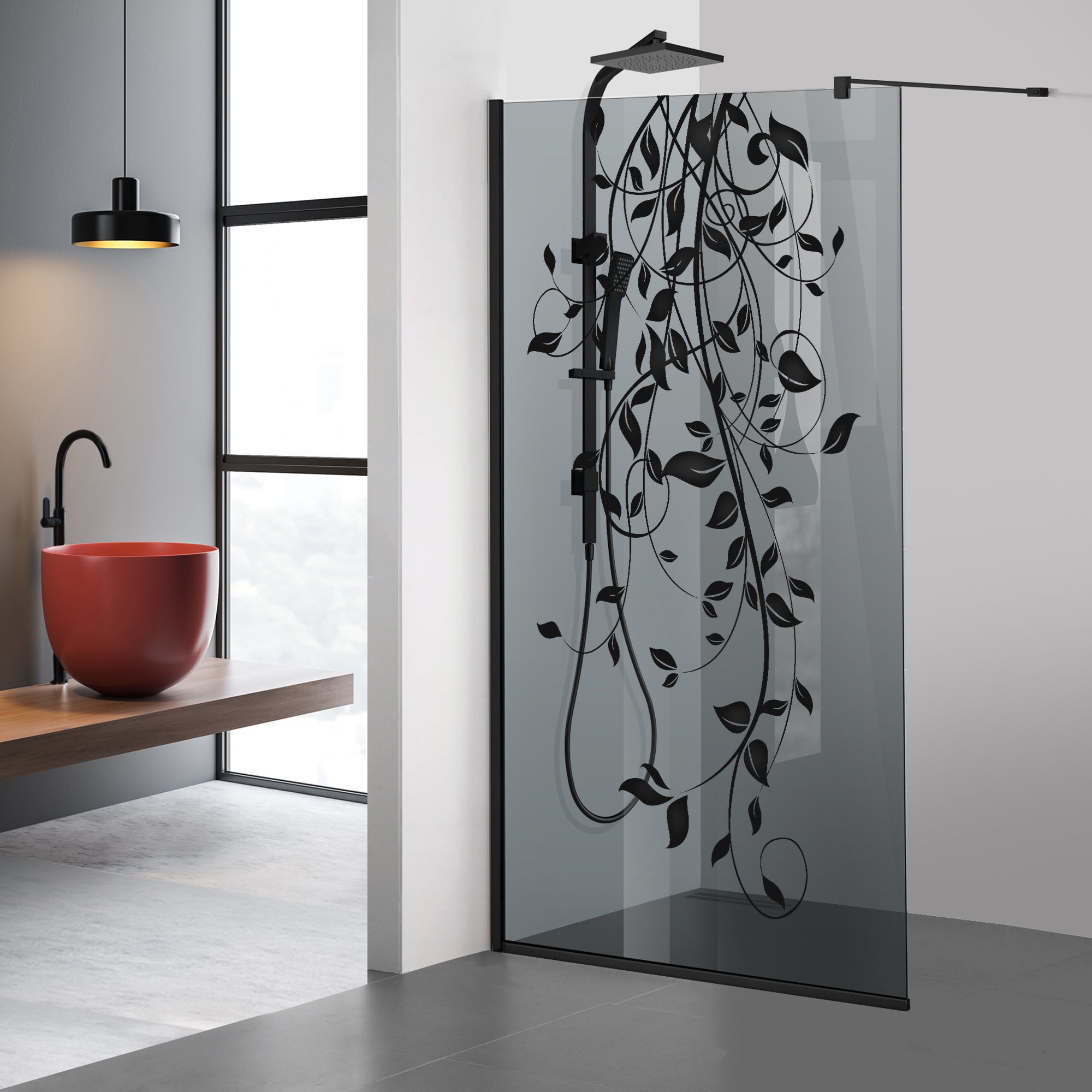 Shower Screens Walk-in, Black shower wall, #Grey #Grey