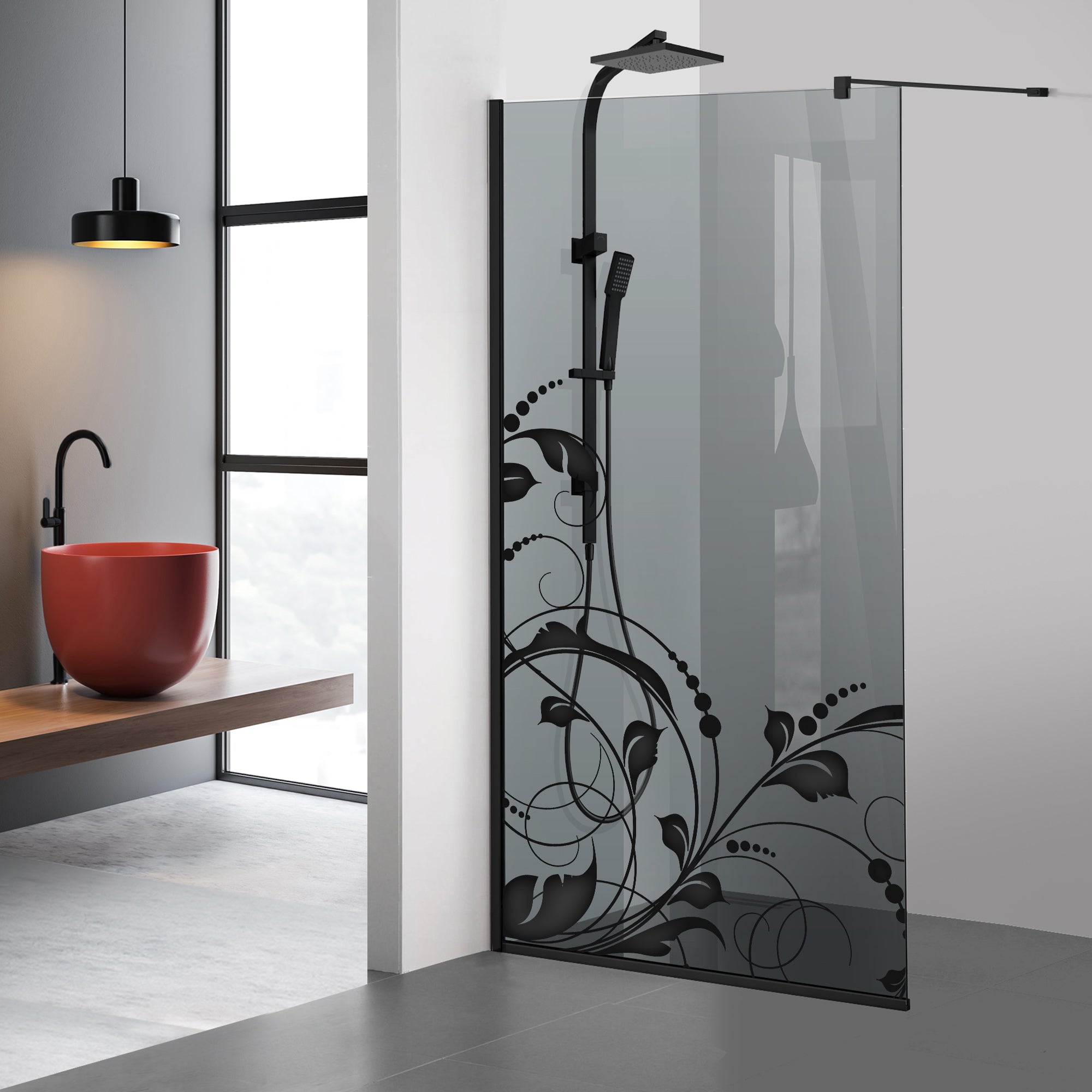 Shower Screens Walk-in, Black shower wall, #Grey #Grey