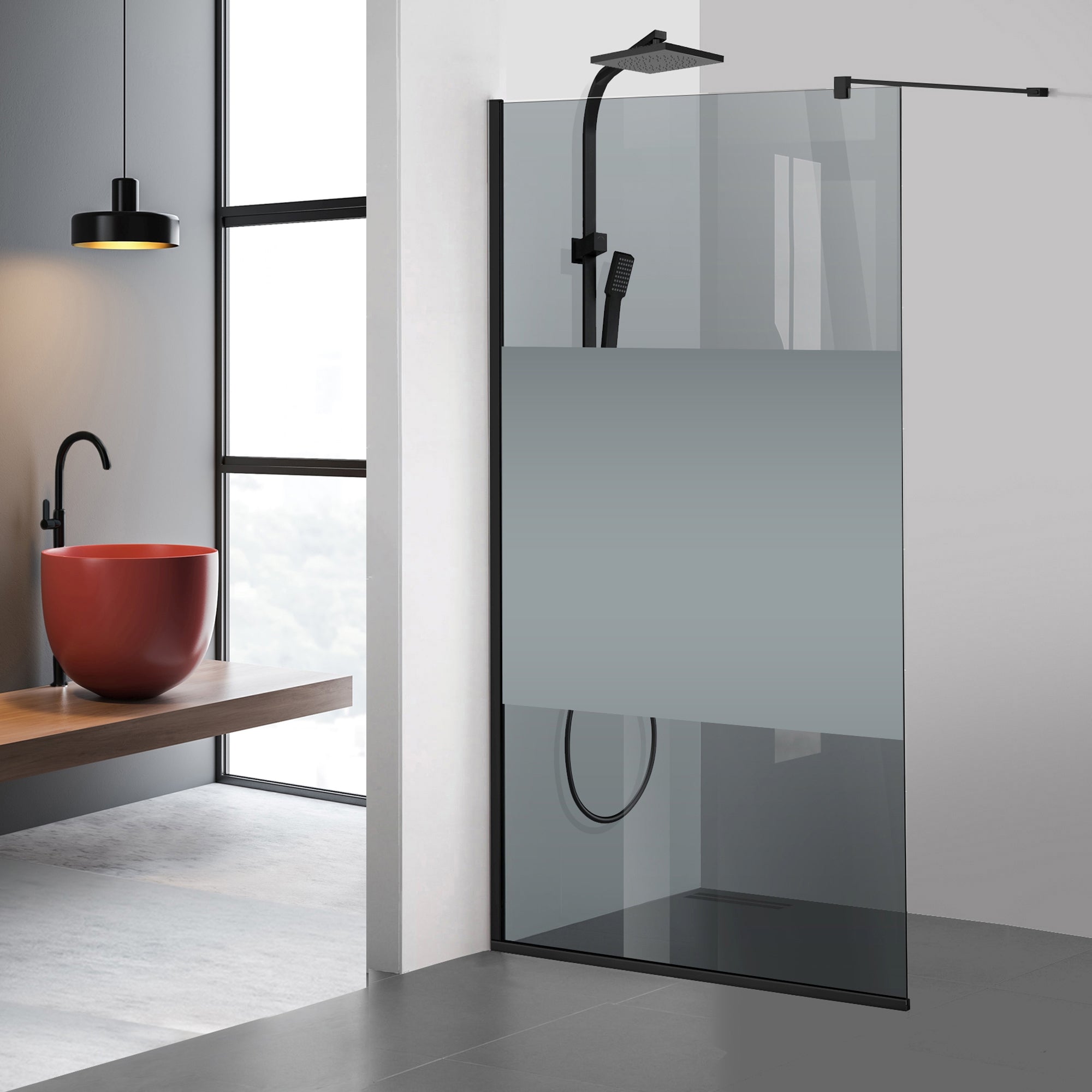 Shower Screens Walk-in, Black shower wall, #Grey #Grey