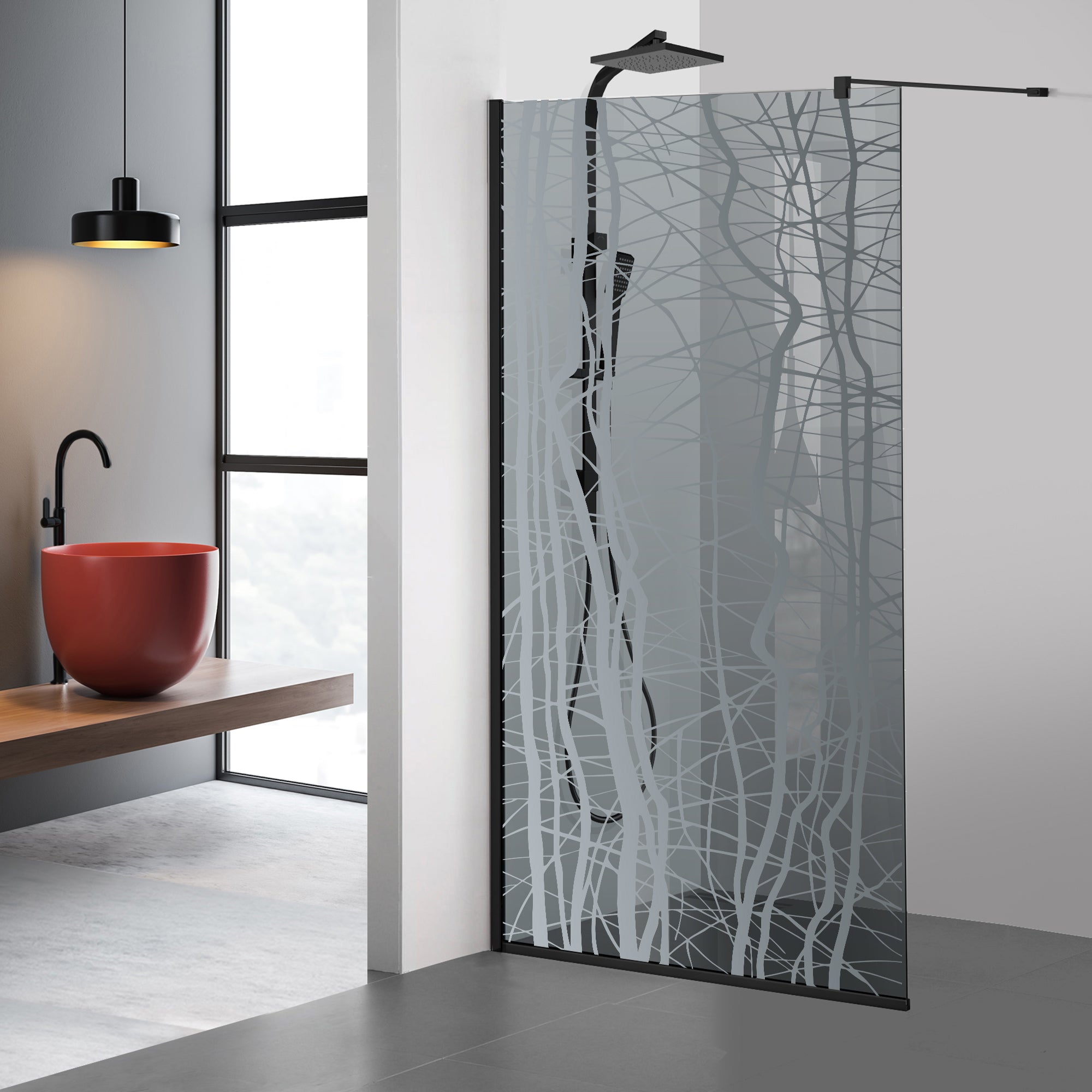 Shower Screens Walk-in, Black shower wall, #Grey #Grey