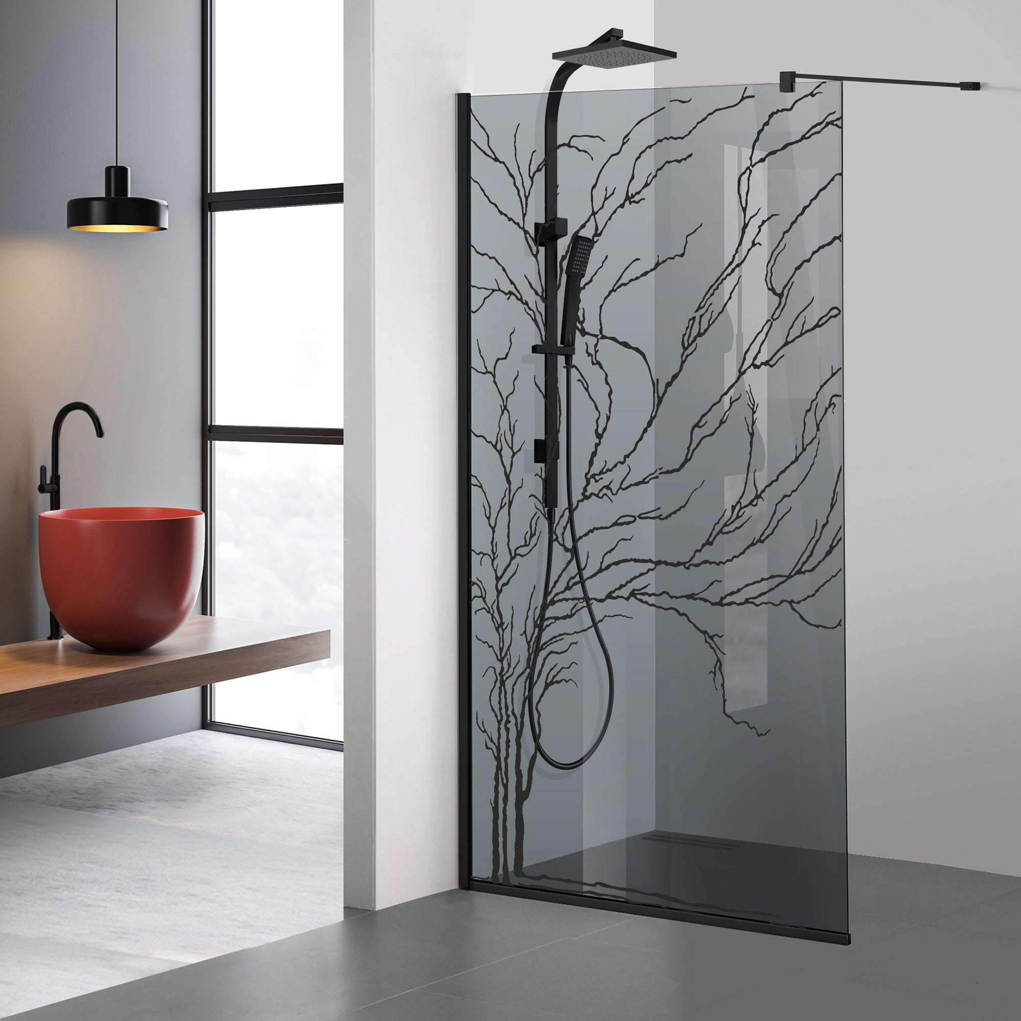 Shower Screens Walk-in, Black shower wall, #Grey #Grey