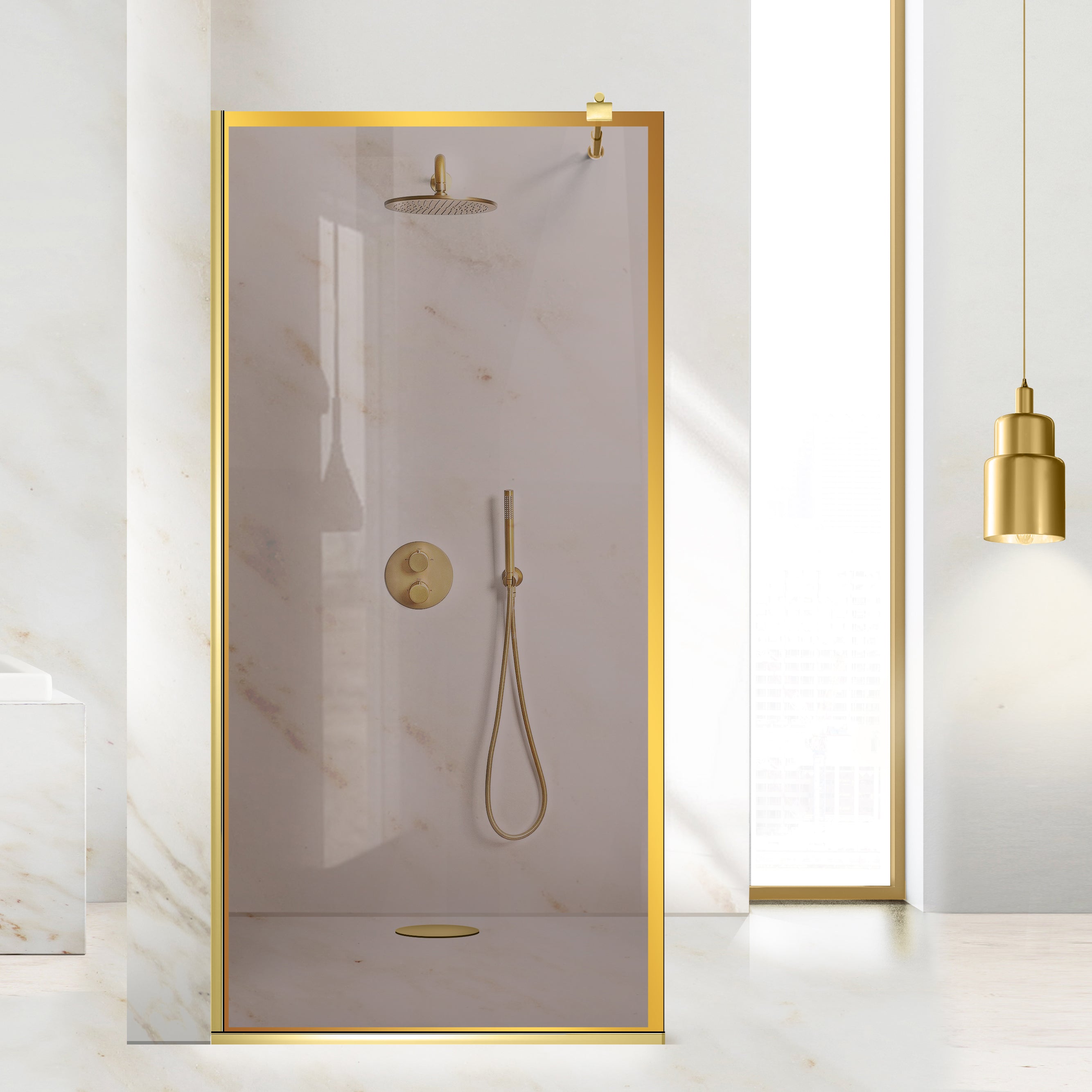 Shower Screens Walk-in, Shower Wall Gold, #Bronze #Bronze