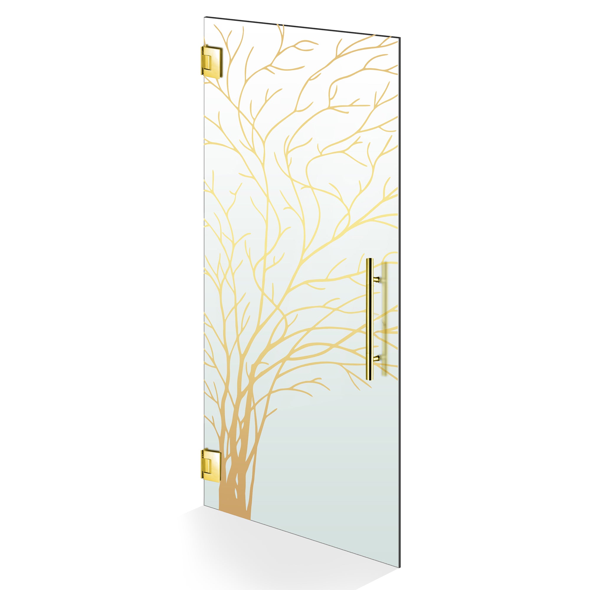 Hinged glass door gold, #Satiné