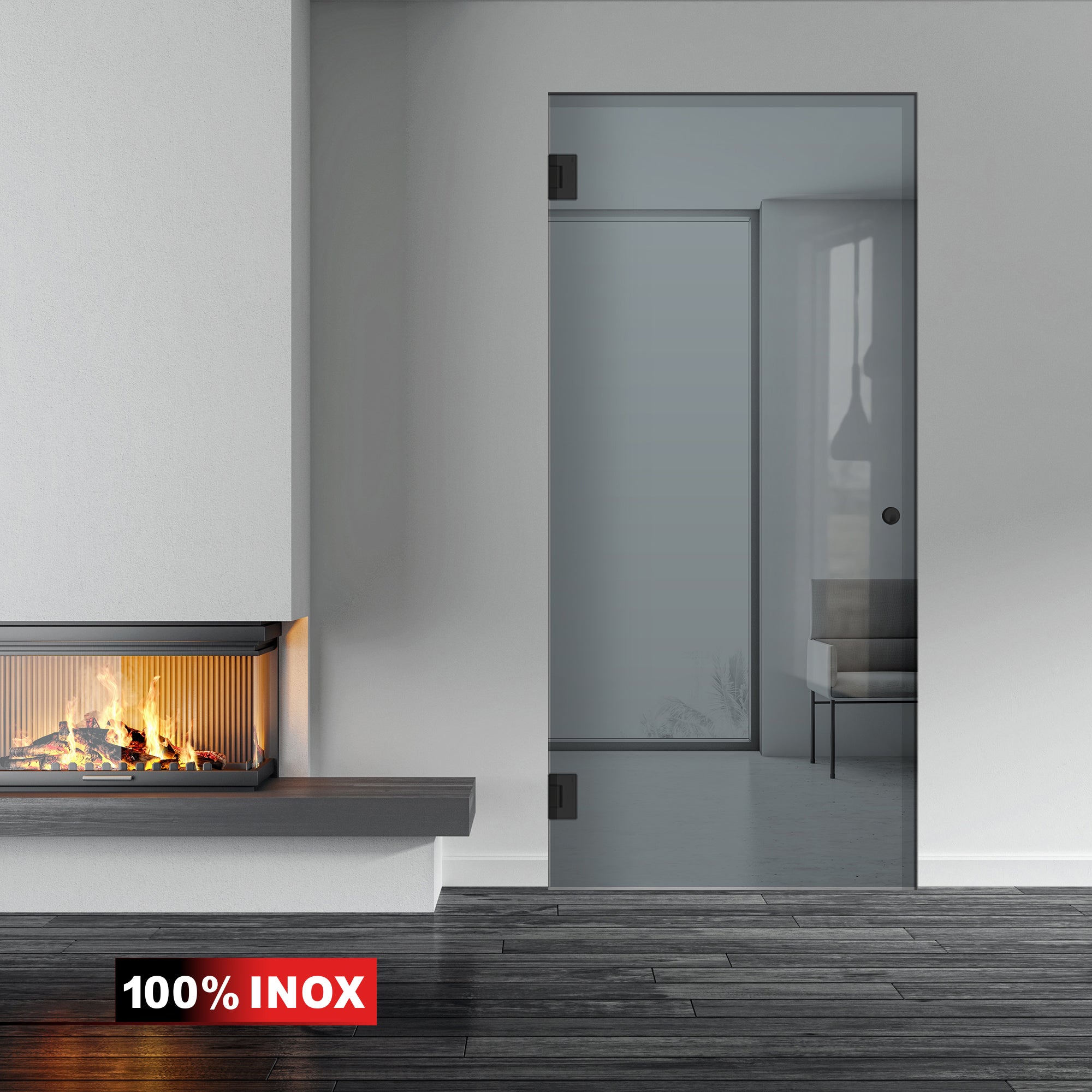 Hinged glass door black, #Grey